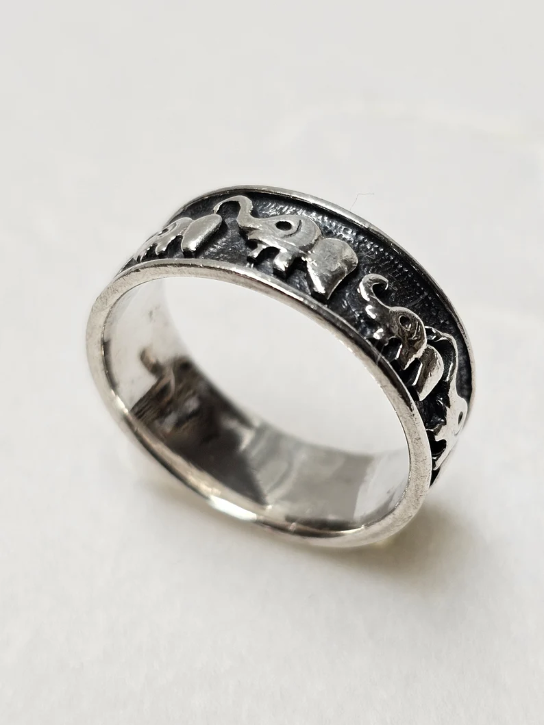 19,7 mm Nostalgischer Silberring Bandring Ring Silber 925 Elefanten Vintage selten rar SR1632