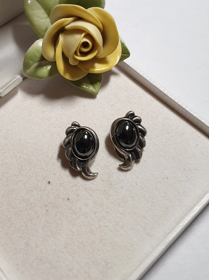 Nostalgische Ohrringe Ohrclips Silber 835 Hämatit Perle Vintage elegant SO130
