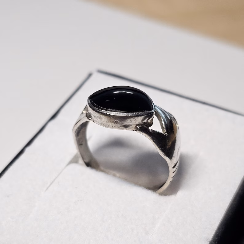 19,2 mm Stylischer Ring Silber 925 Onyx schwarz Design Hände außergewöhnlich Vintage elegant SR1503