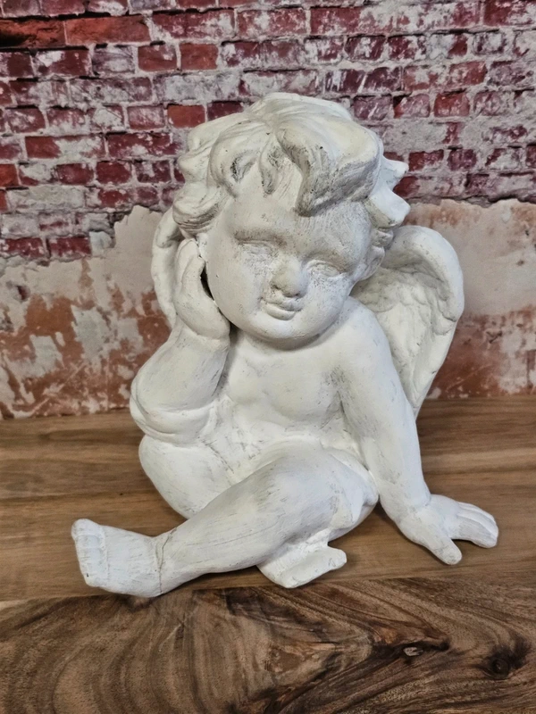 Gartenfigur Sitzender Engel Skulptur Dekoration Engel Figur