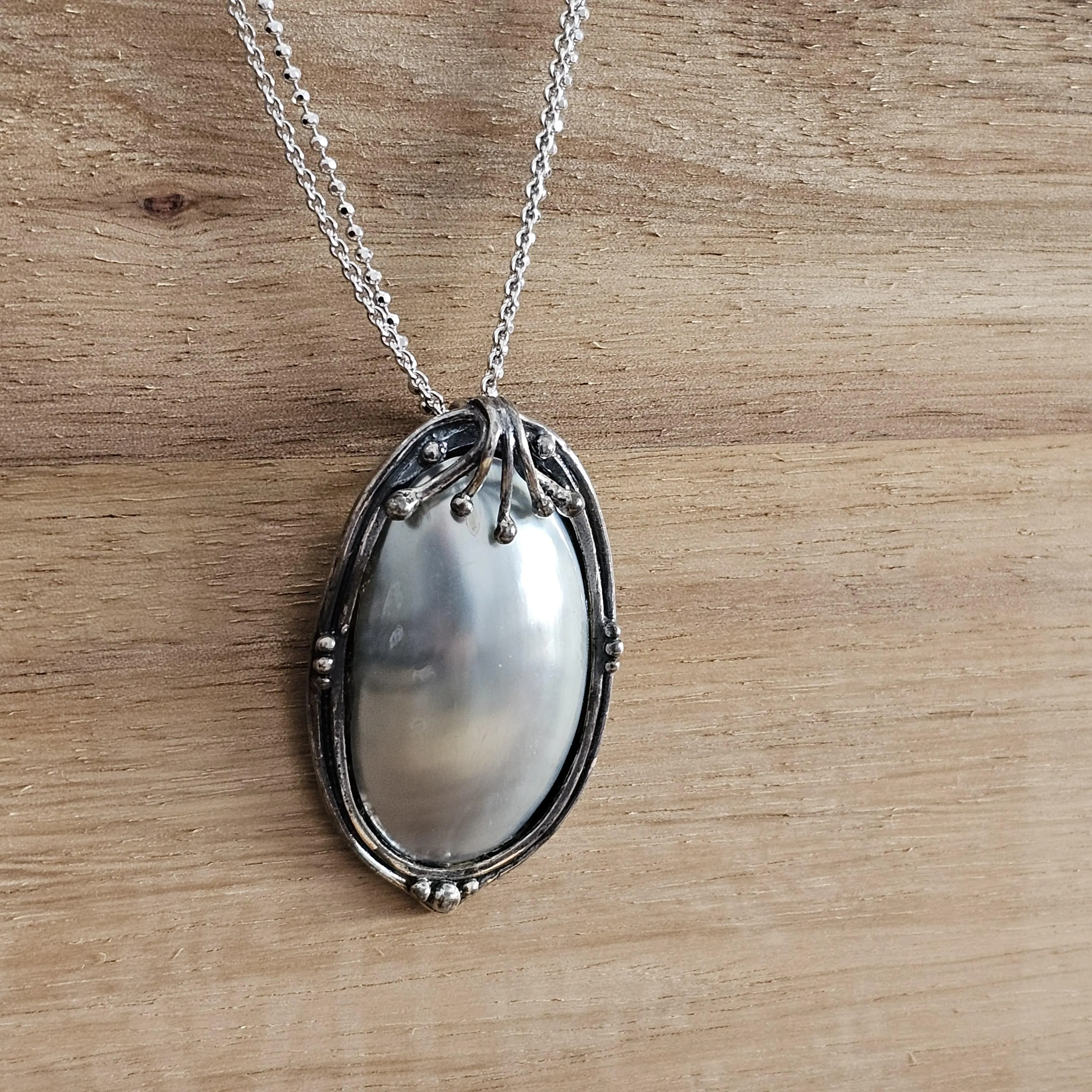 Nostalgischer Silberanhänger Anhänger ohne Kette Silber 925 Perlmutt silberfarben Design außergewöhnlich Vintage  elegant SKA1290