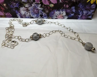 114 cm Halskette Kette Gliederkette Kugeln Silber 925 edel Vintage SK1409