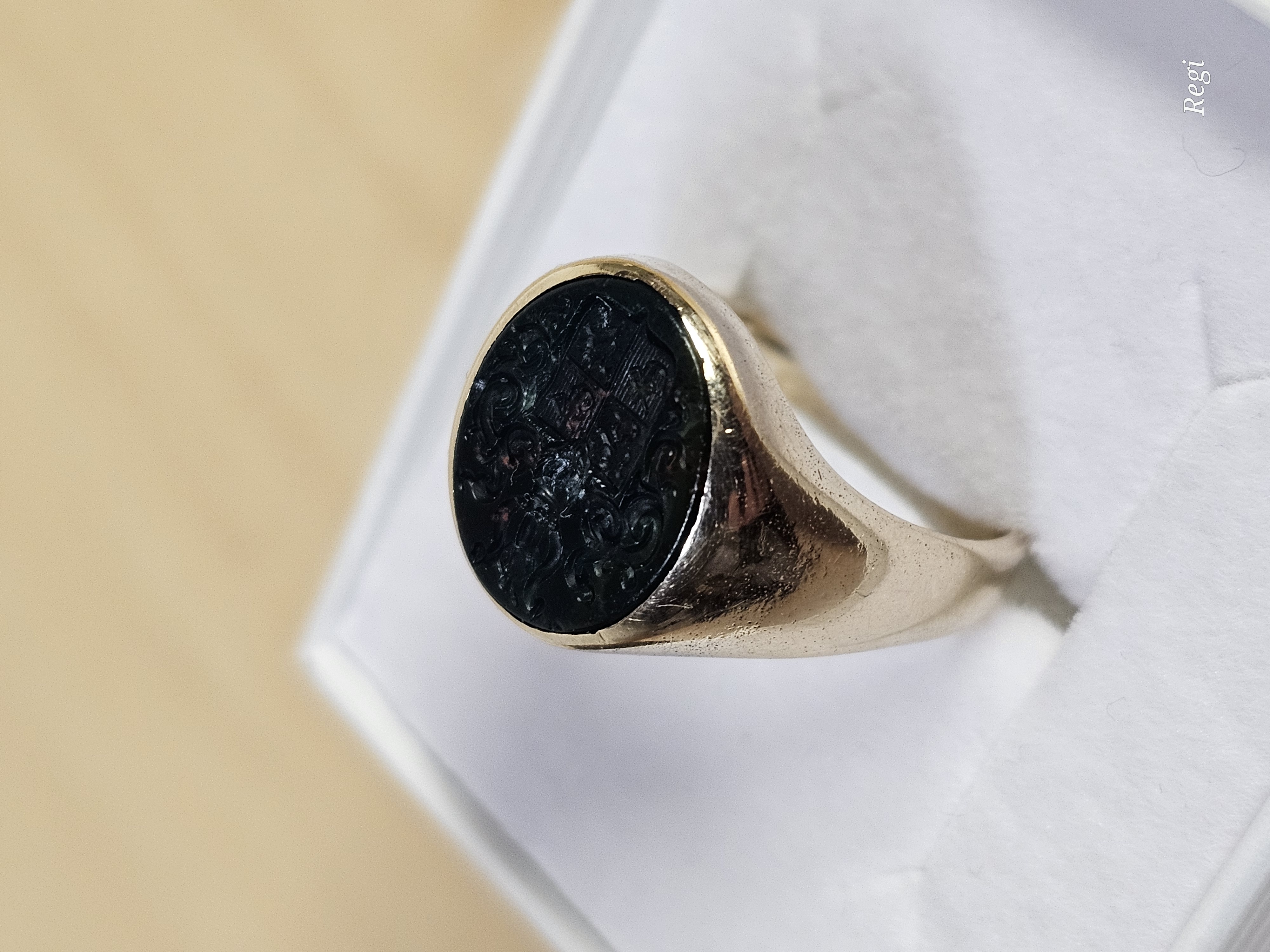 18,3 mm Siegelring  Ring Goldring Gold 585 Heliotrop Blutjaspis Wappen Shabby Vintage Notalgie elegant GR337