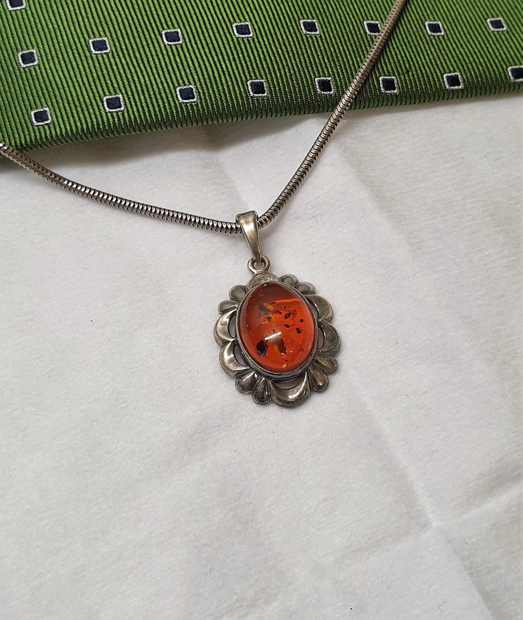 Nostalgischer Anhänger ohne Kette Silber 925 Bernstein kunstvoll Vintage elegant SKA1556
