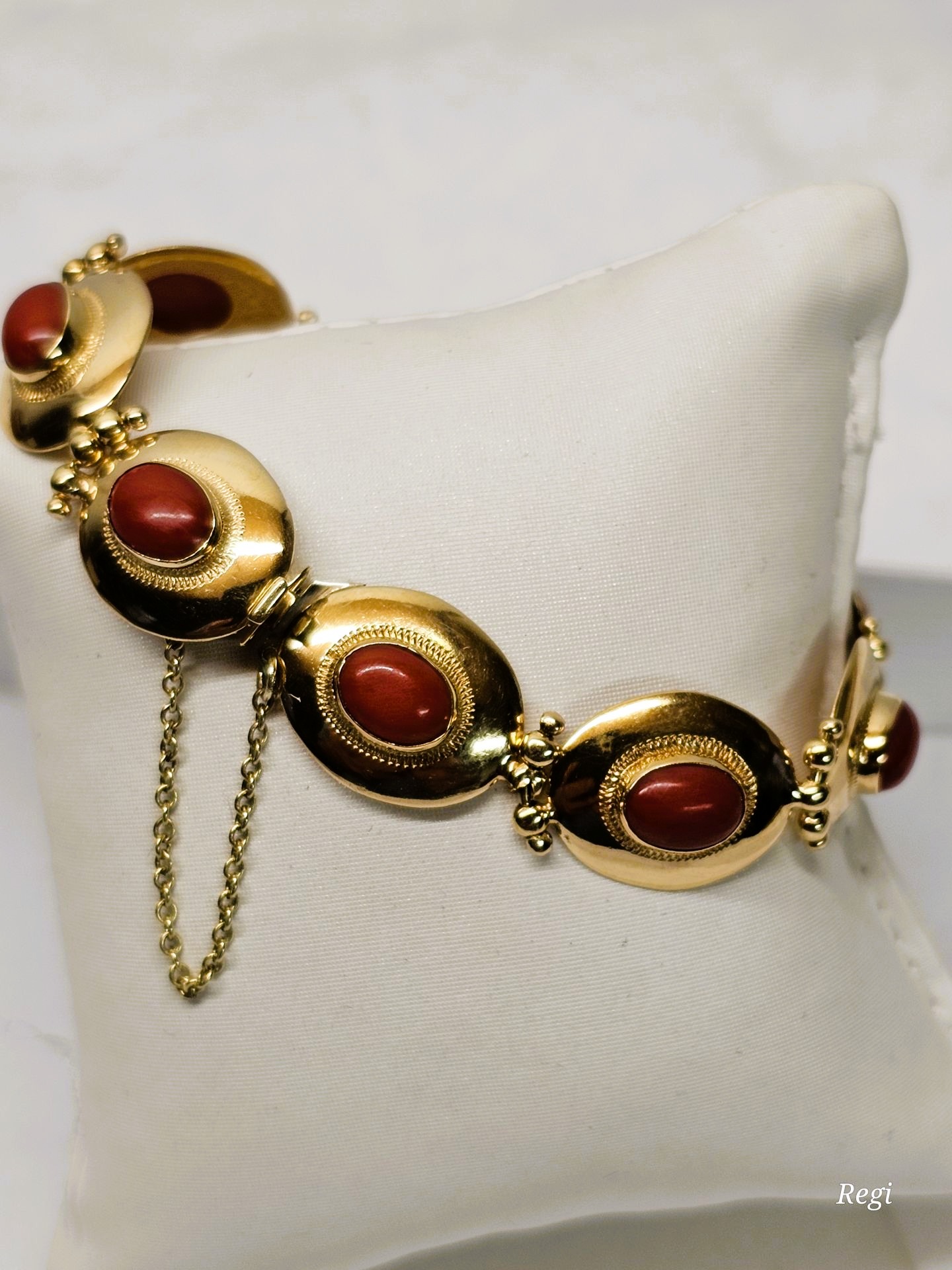 18 cm Elegantes nostalgisches Armband Gliederarmband Gold 750 Koralle Design Vintage selten rar GA129