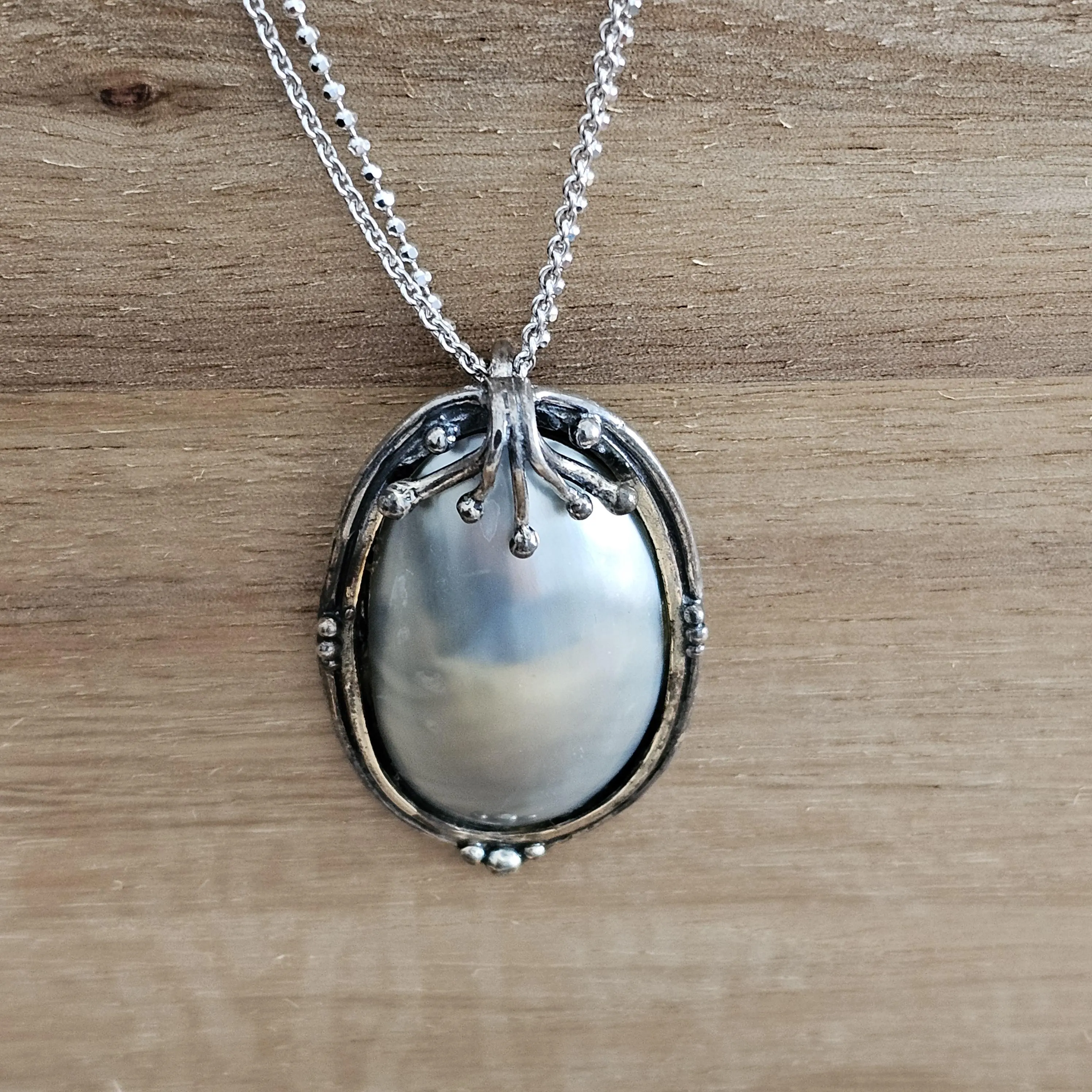 Nostalgischer Silberanhänger Anhänger ohne Kette Silber 925 Perlmutt silberfarben Design außergewöhnlich Vintage  elegant SKA1290