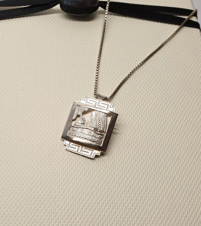 Anhänger und Brosche Silber 900 Boot Segelboot fein filigran Silberschmiede Kunst Sägearbeit SKA1479