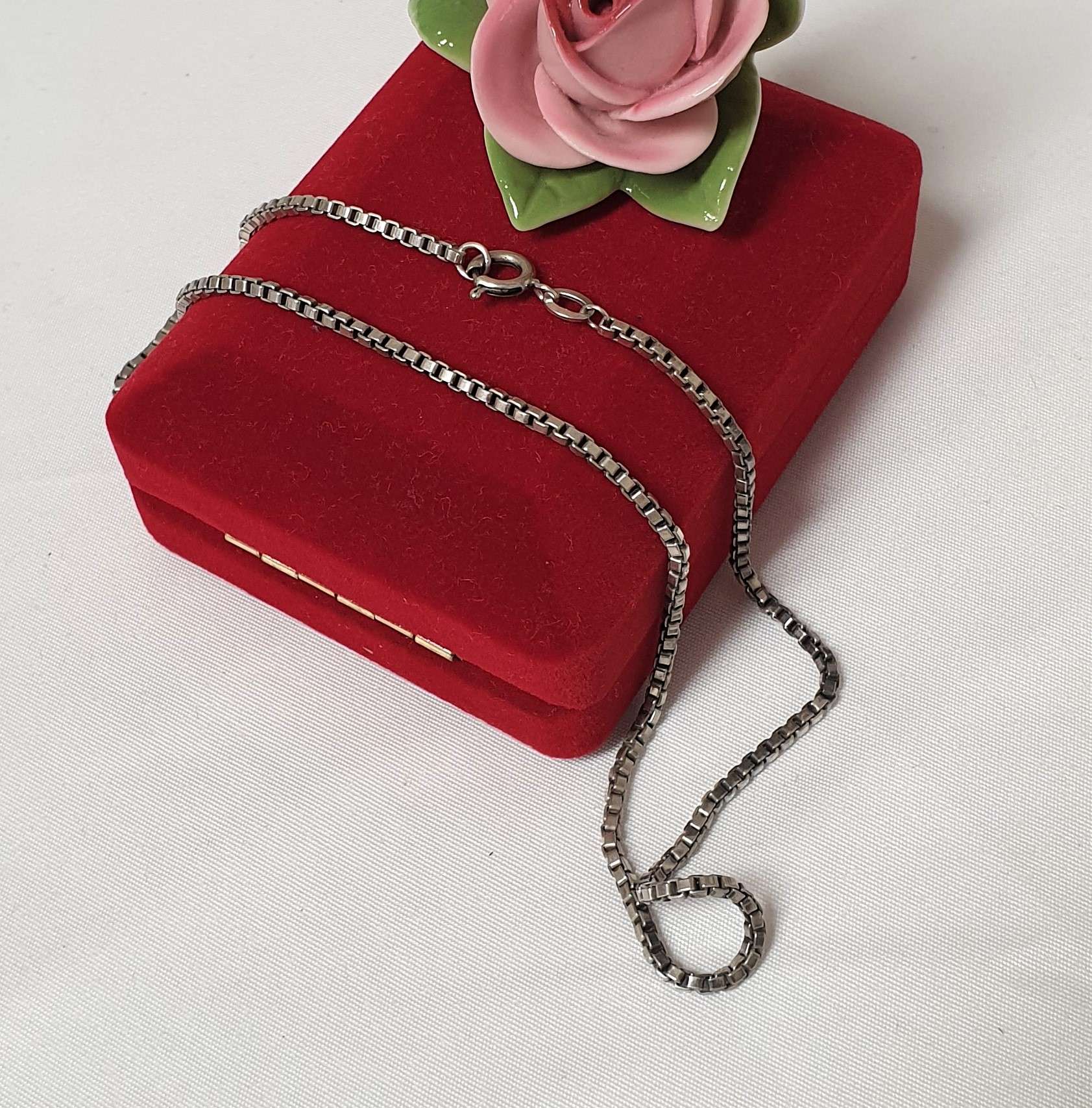 39 cm / 2 mm Kette Halskette Venezianerkette Silber 835 Vintage edel HK243