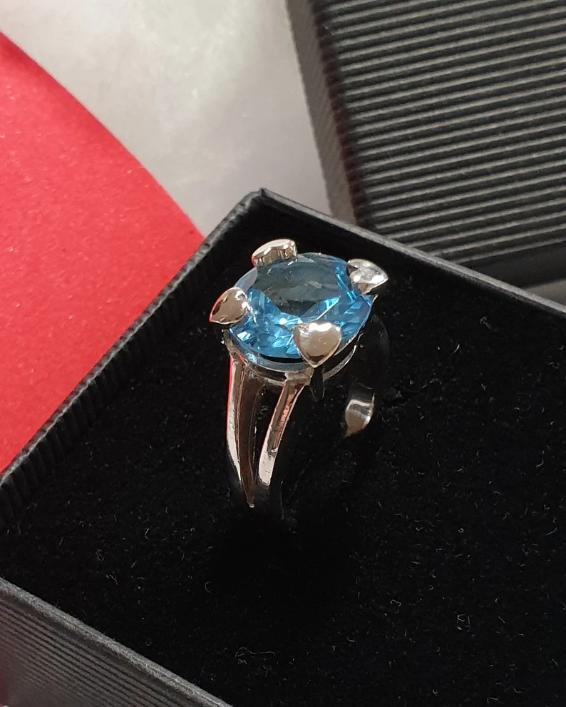 15,9 mm Ring 925 Silber Kristall blau edel Vintage Design SR879