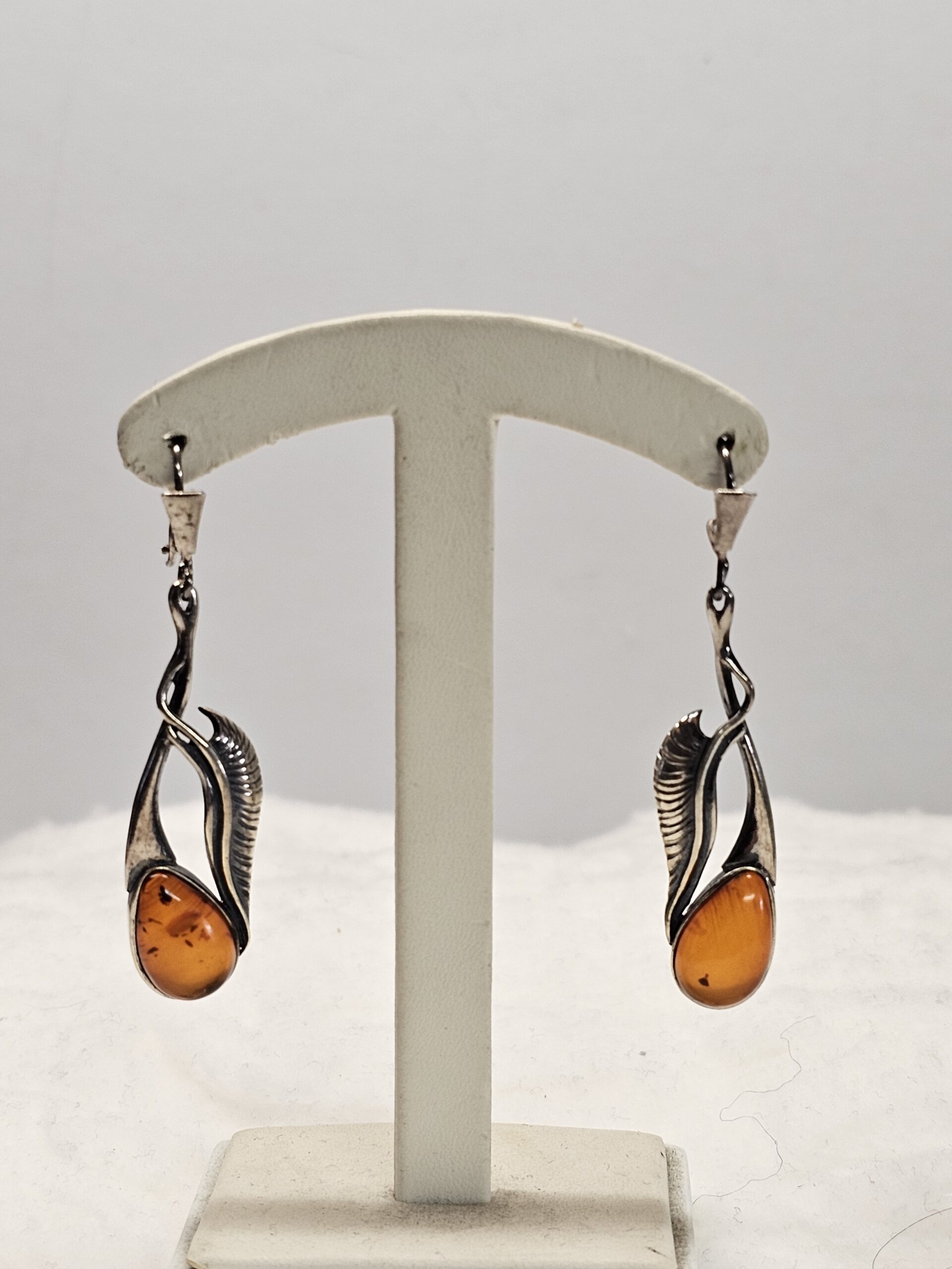 Nostalgische Ohrringe Ohrhänger Hängeohrringe Silber 925 Bernstein Blatt Design Vintage elegant SO482