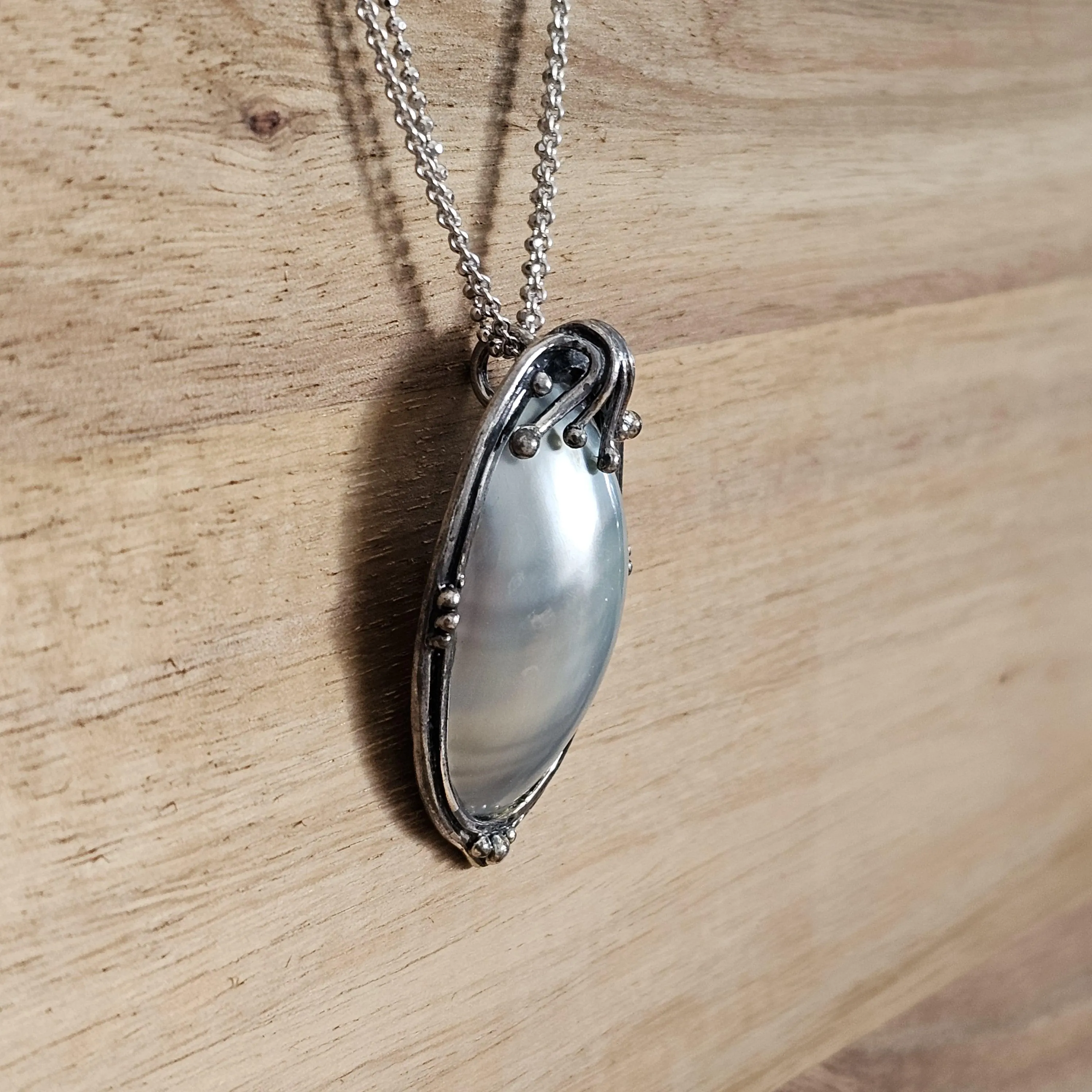 Nostalgischer Silberanhänger Anhänger ohne Kette Silber 925 Perlmutt silberfarben Design außergewöhnlich Vintage  elegant SKA1290