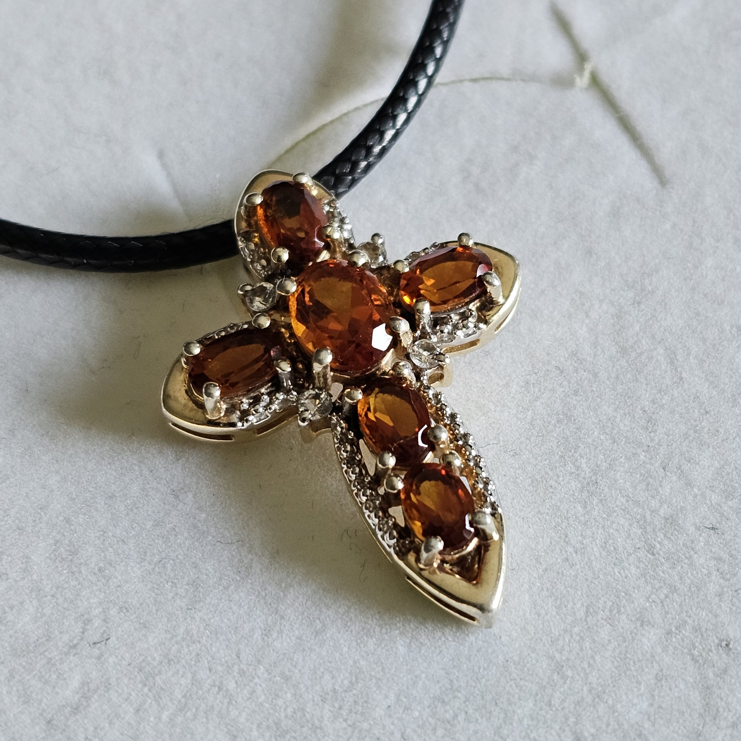 Anhänger Silberanhänger ohne Kette Silber 925 Kreuz Kristalle orange & klar Vintage elegant SKA1577