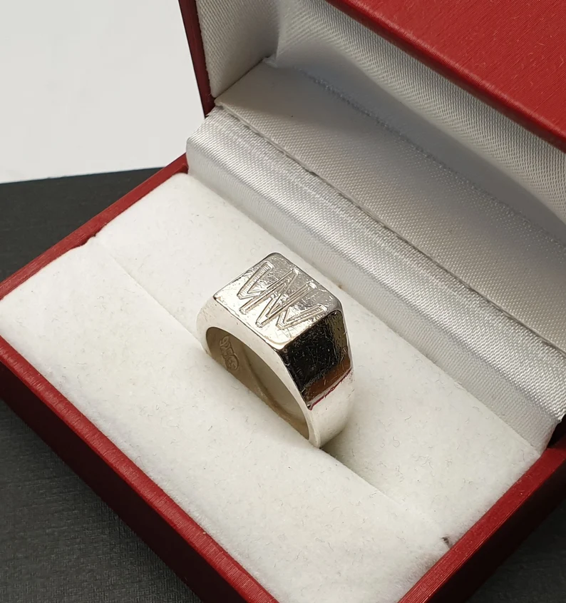 19 mm Ring Silberring Siegelring Silber 925 Initialen "NW" Vintage SR1245