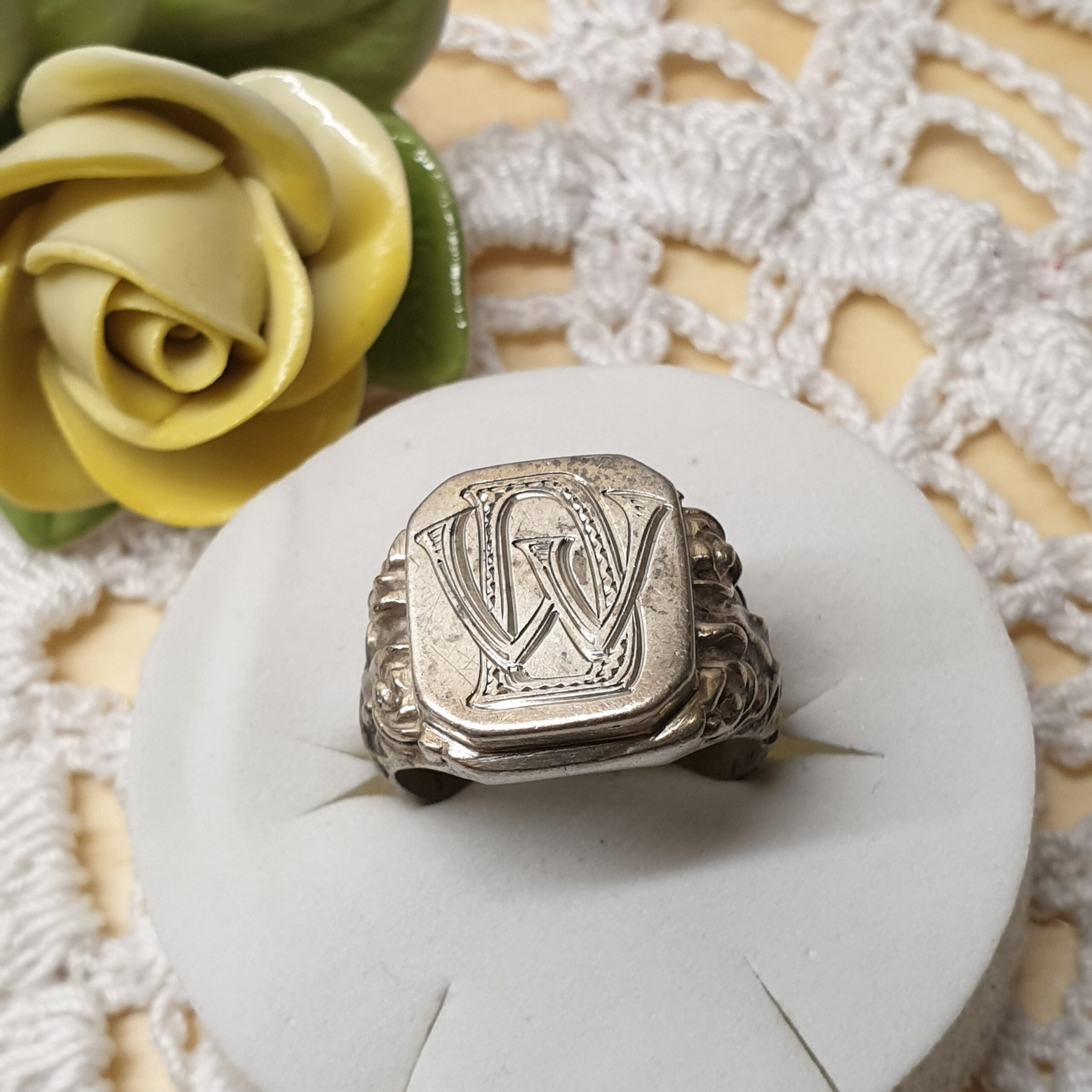 18,6 mm Siegelring Ring Silber 835 Initialen Buchstaben "WD" bzw."DW" Shabby Vintage elegant SR1232
