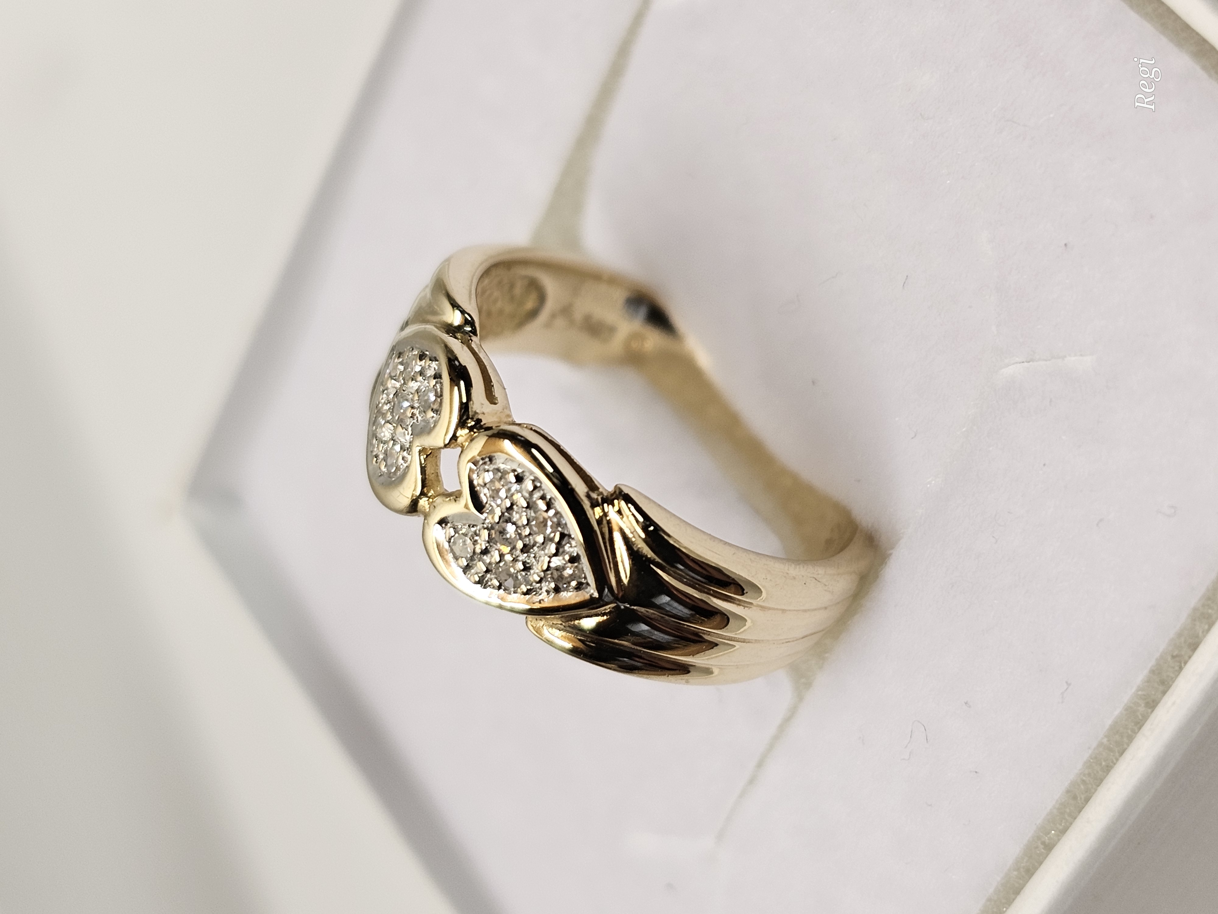 16,1 mm Nostalgischer Ring Gold 585 teilplatiniert kleinste Diamantsteinchen Herzen Herzchen Vintage Design elegant GR328