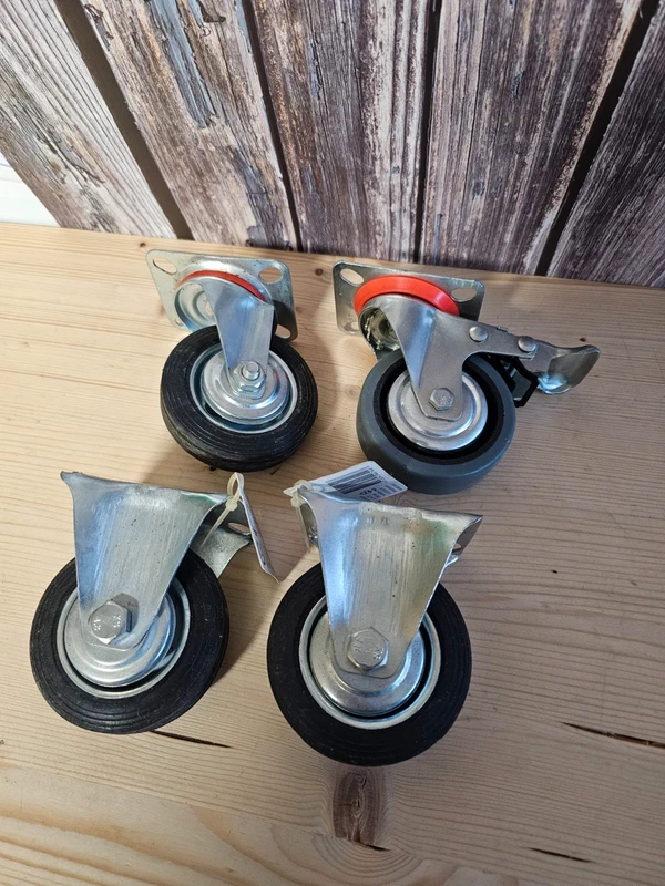 Set 75 mm Vollgummirollen Transportrollen 2x Bockrolle + 2x als Lenkrolle