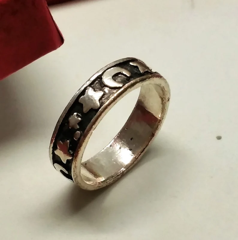 20,3 mm Ring Silber nostalgisch Mond Sterne Vintage Silberschmiede SR913
