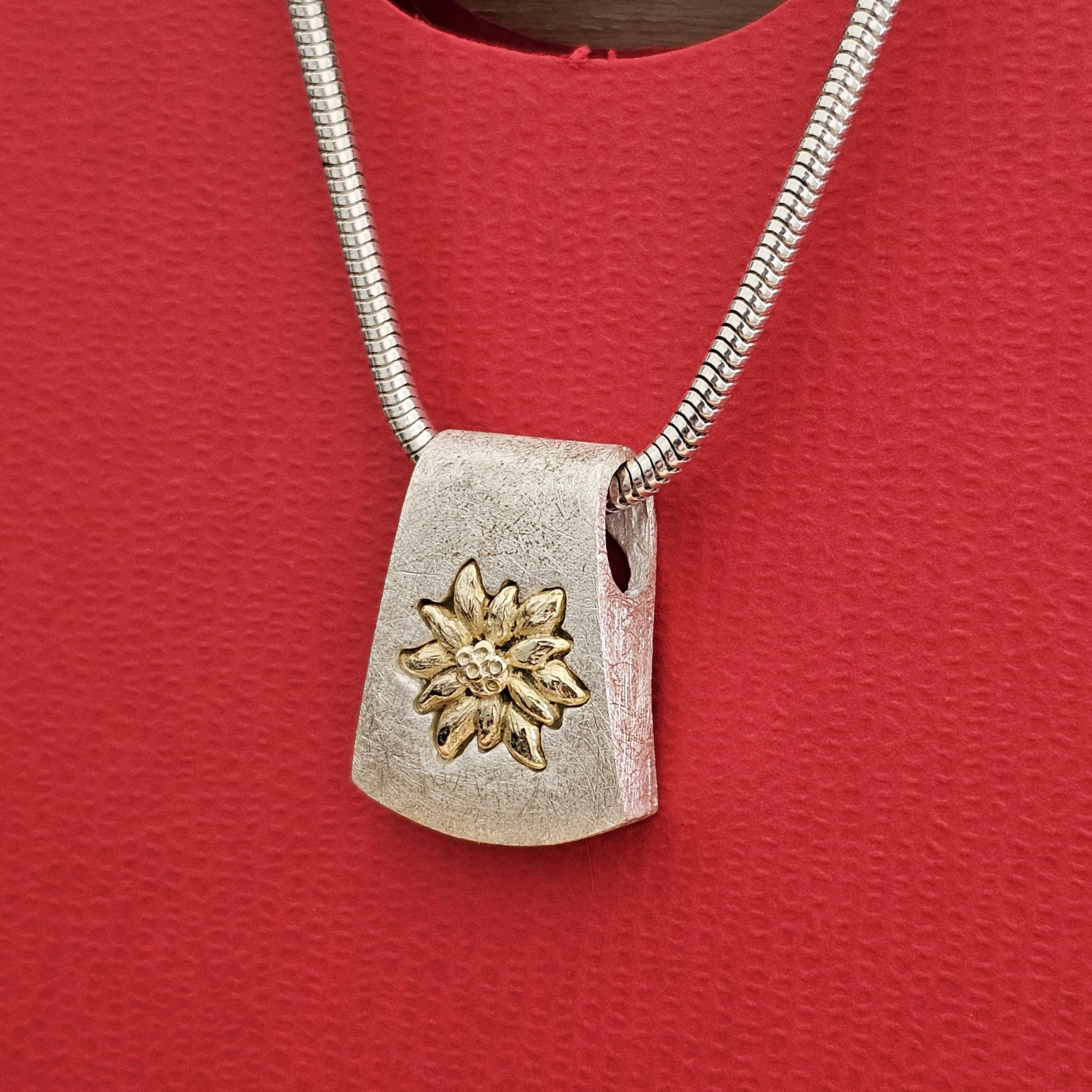 Anhänger Silberanhänger ohne Kette Silber 925 gebürstet massiv teilvergoldet Edelweiß Trachtenschmuck Design Vintage elegant SKA1288