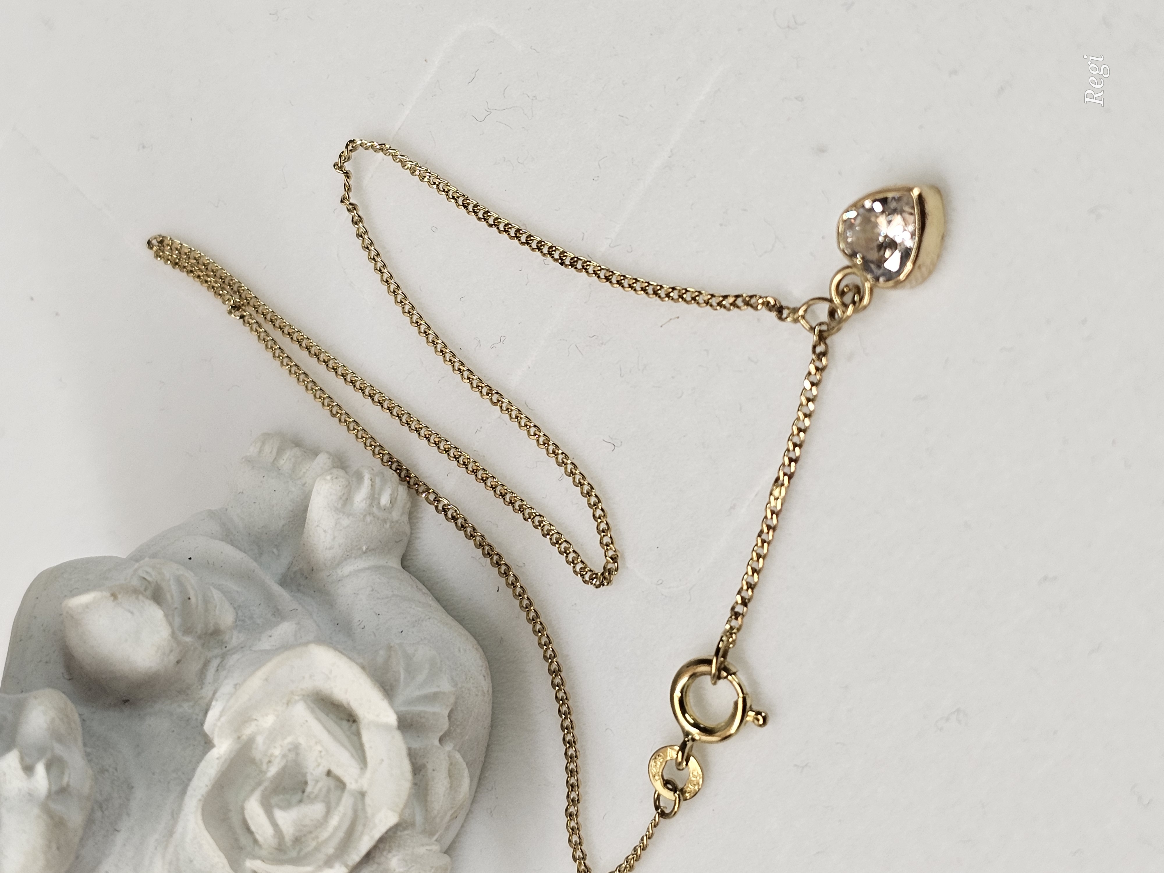 23 - 25,5 cm Fußkettchen Fußkette Gold 333 mit Anhänger Charms Herz Kristall klar Vintage elegant GA122