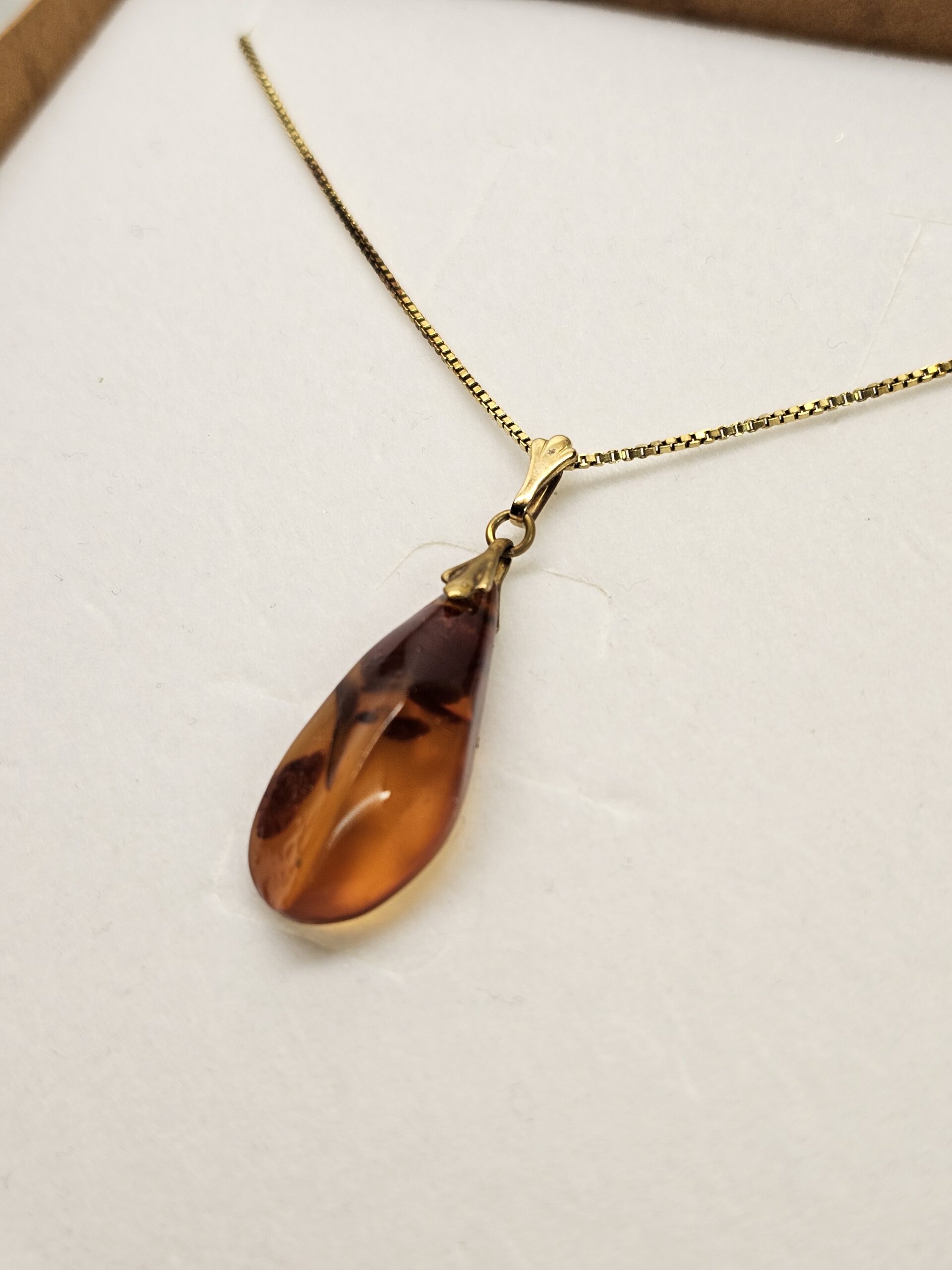 51 cm Set Nostalgische Halskette Kette Venezianerkette mit Bernstein Anhänger American Doublé vergoldet Shabby Vintage elegant MK103