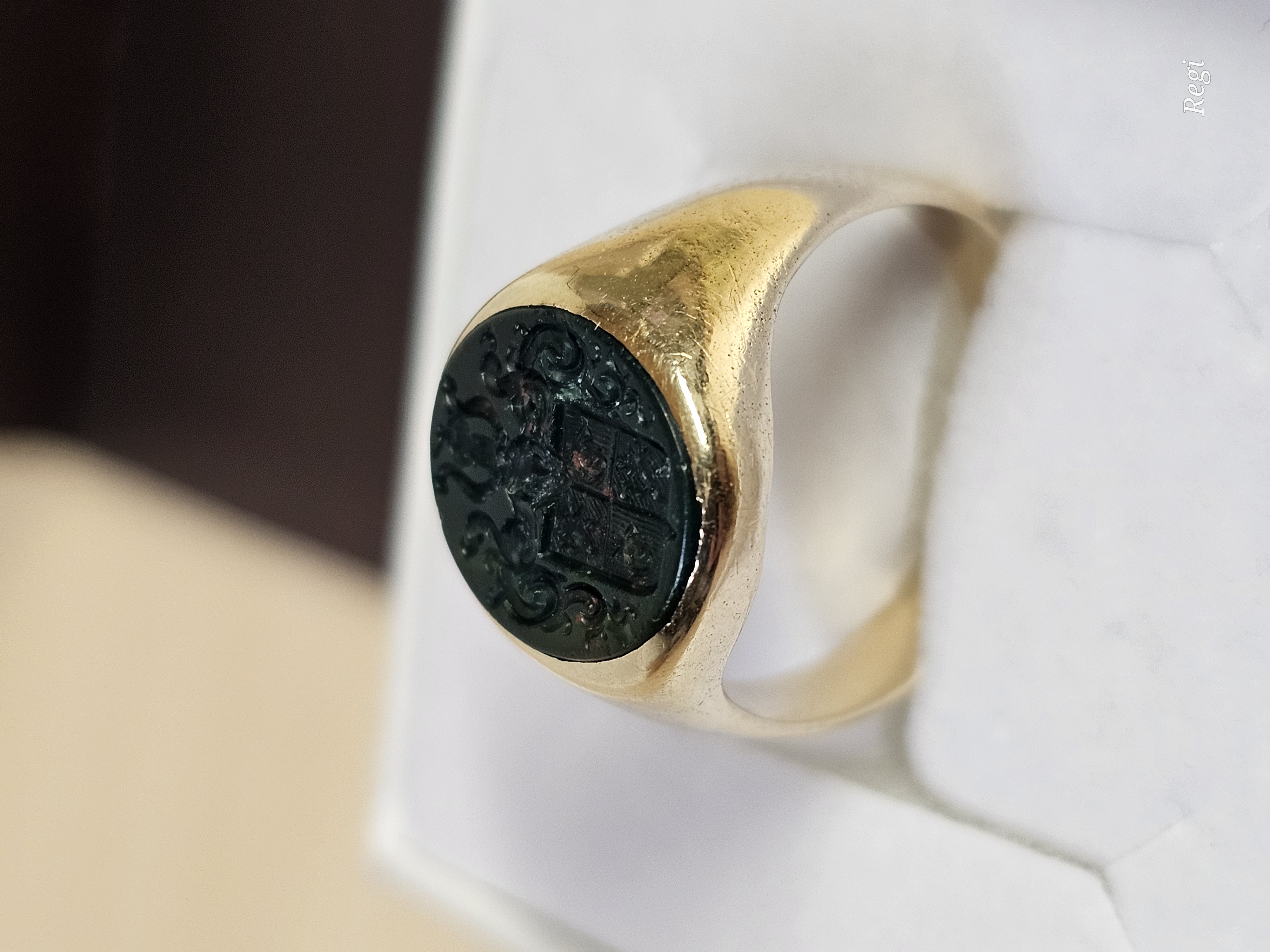 18,3 mm Siegelring  Ring Goldring Gold 585 Heliotrop Blutjaspis Wappen Shabby Vintage Notalgie elegant GR337