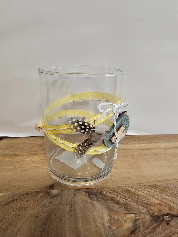 Boltze Windlicht Gitta gelbe Schleife Vogel grün