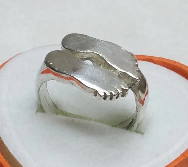 17,2 mm Extravaganter Silberring Ring Silber 925 Fuß Füße kunstvoll Vintage selten rar SR555