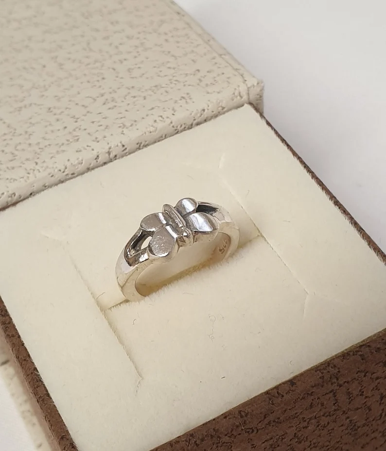 12,4 mm Nostalgischer Kinder Kinderschmuck Ring Silberring Silber 925 Schmetterling Vintage SR1358