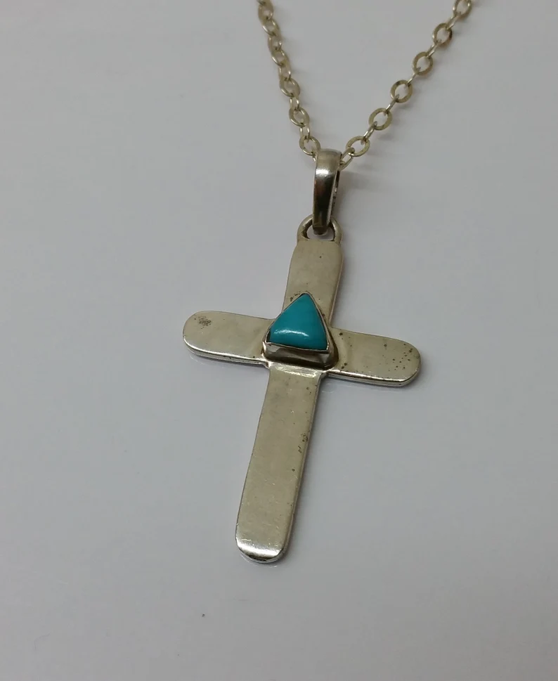 Nostalgischer Anhänger Kreuzanhänger Silberanhänger Kreuz Silber 925 Türkis Vintage SKA652