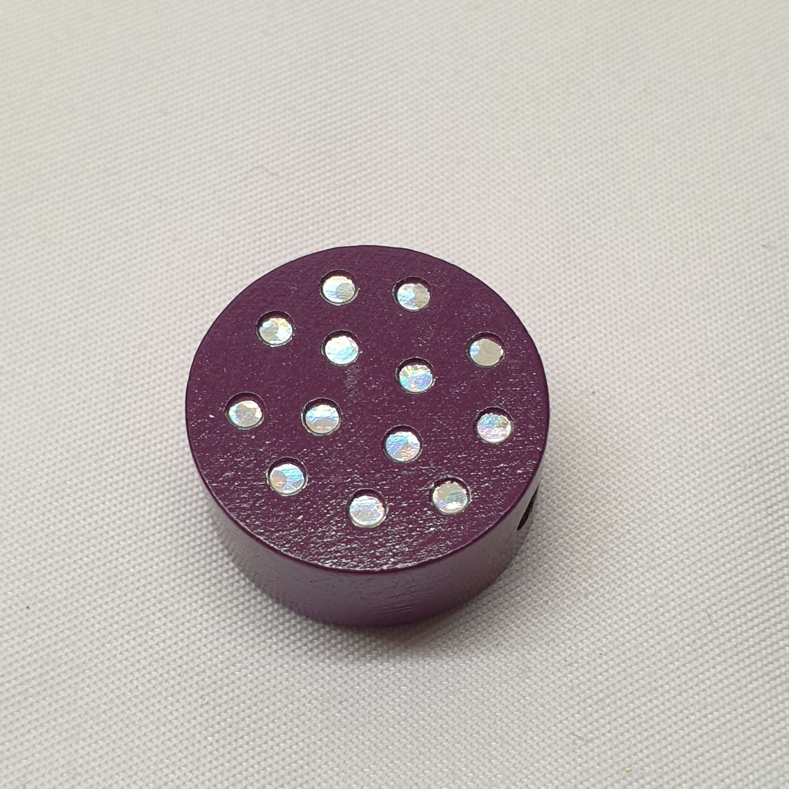 Motivperle Perle Motiv Scheibe rund lila Punkte Pünktchen silberfarbener Glitter MP310