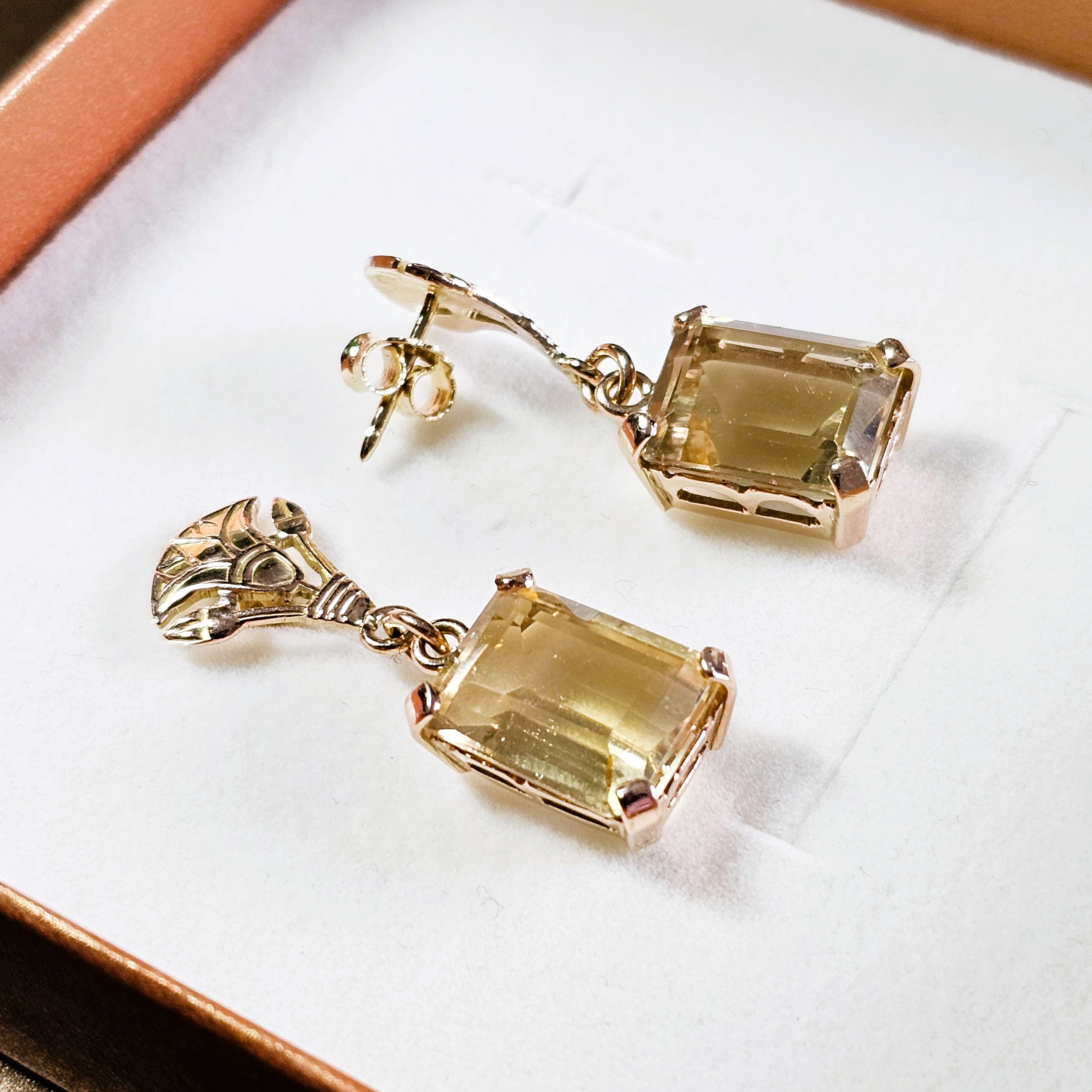 Nostalgische Hängeohrringe Ohrringe Ohrstecker lang Gold 585 Citrin Design Vintage elegant OR188