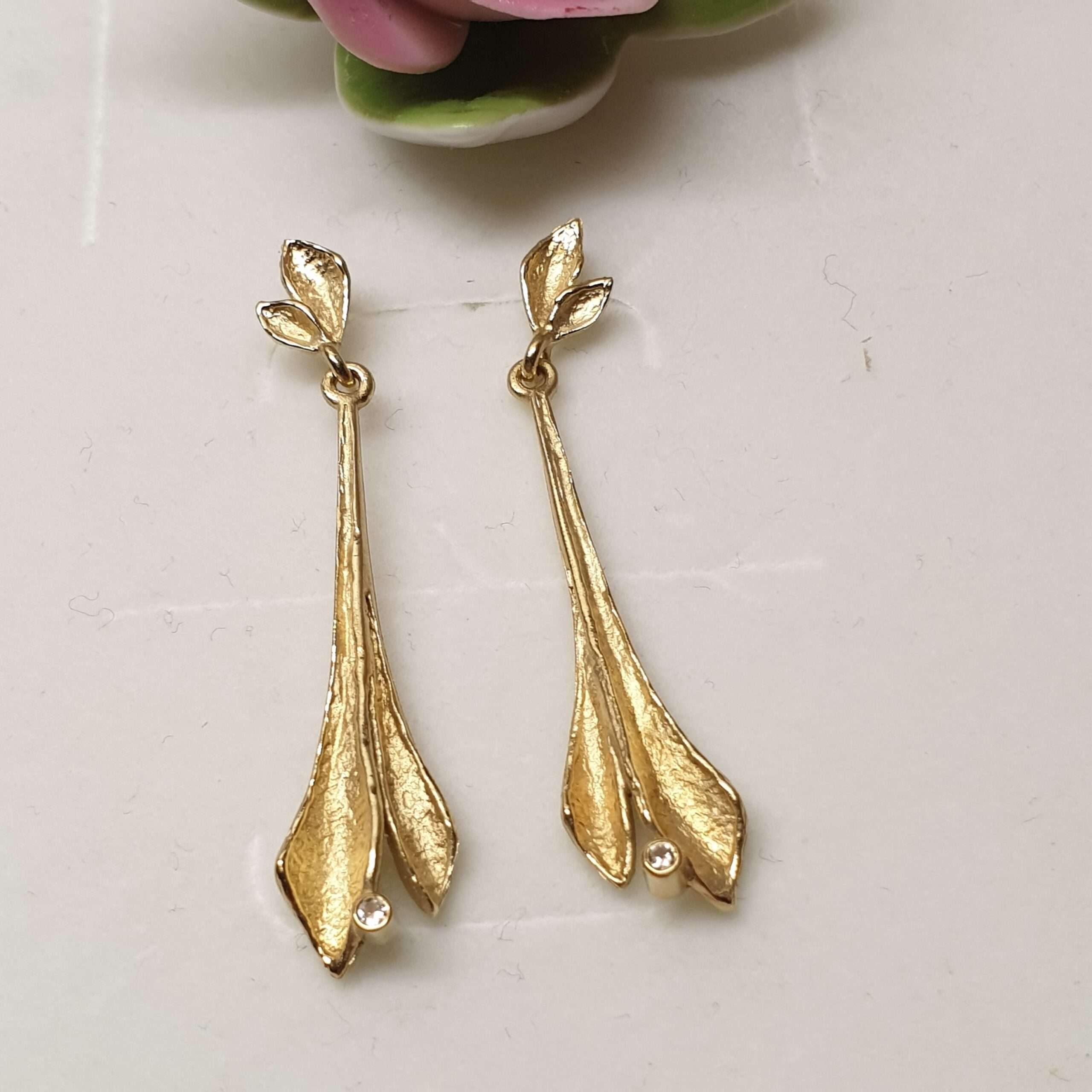 Design Ohrringe Ohrhänger Gold 585 Diamant Steinchen klein edel Vintage Design OR123