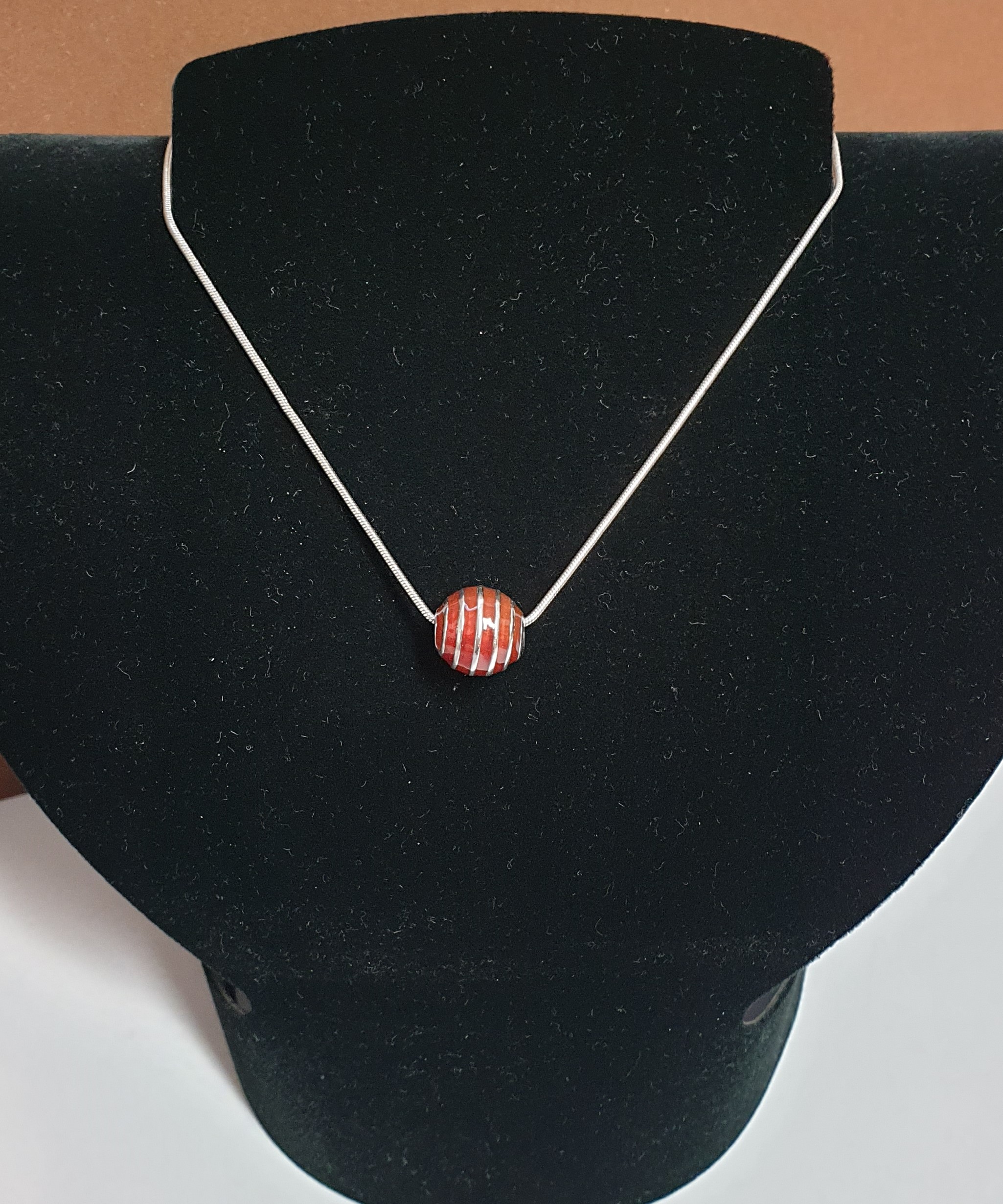 Anhänger Charm Bead Kugel Silber 925 Emaille orange rot Design Spirale Vintage elegant SKA1469