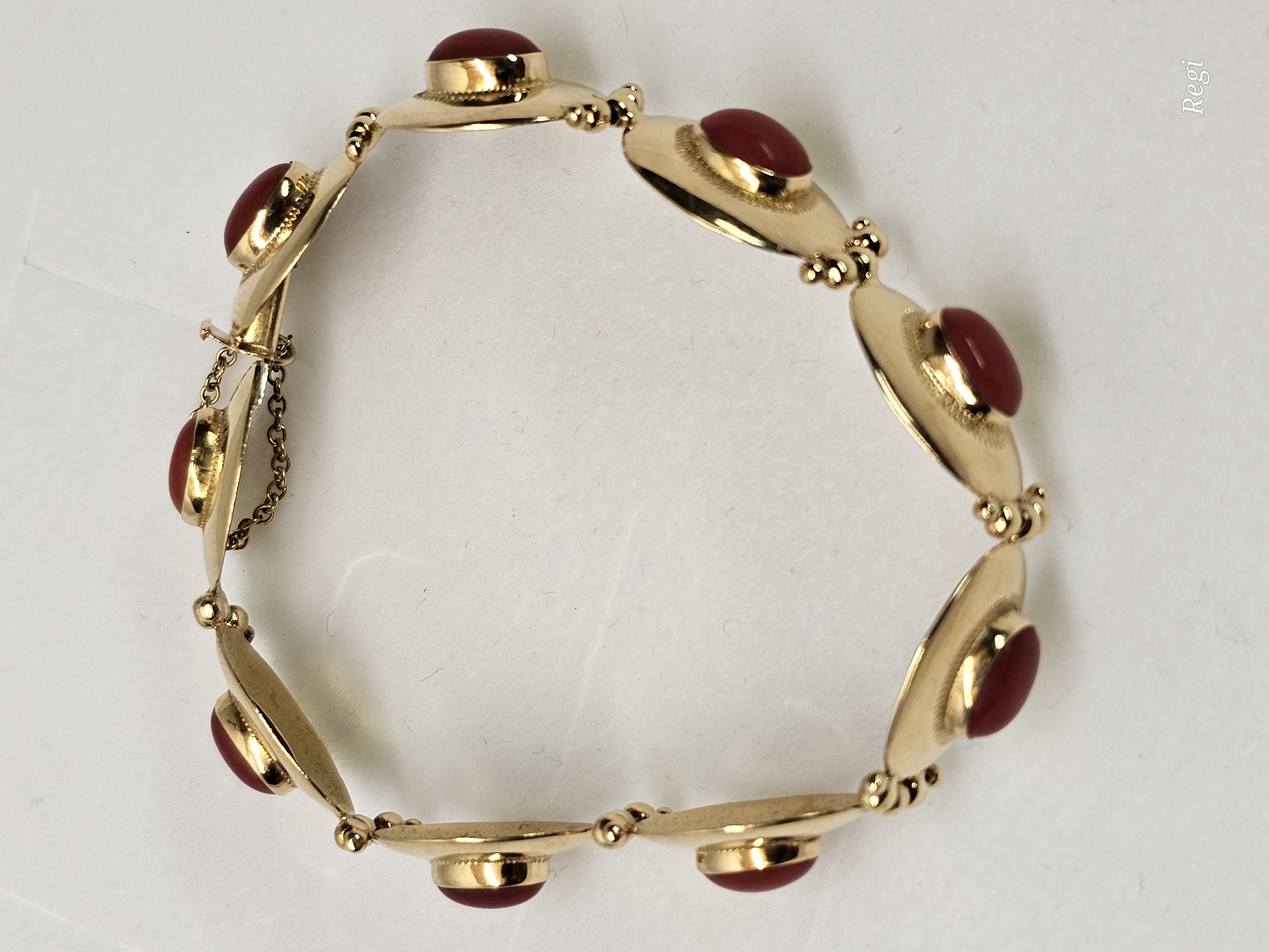 18 cm Elegantes nostalgisches Armband Gliederarmband Gold 750 Koralle Design Vintage selten rar GA129