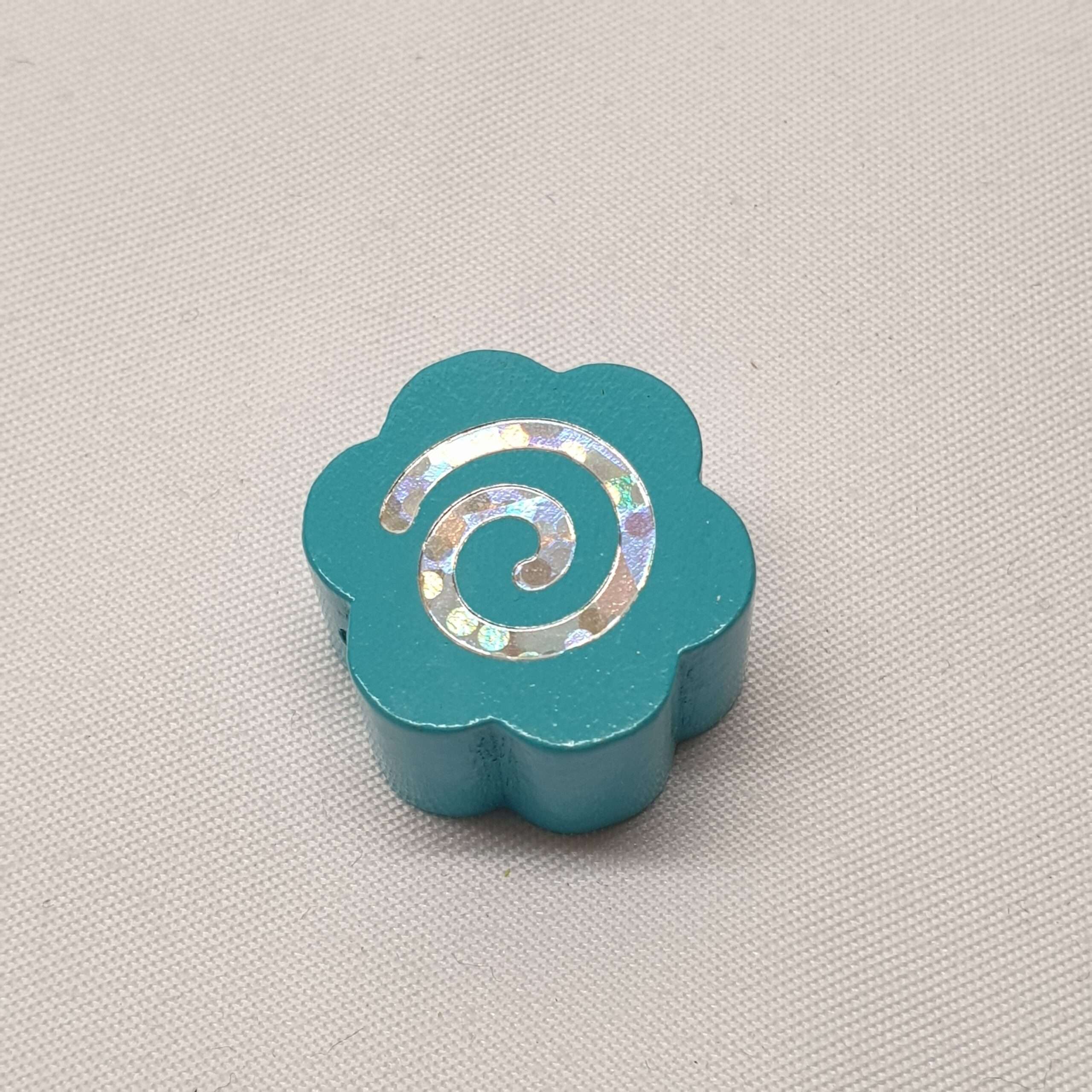 Motivperle Perle Motiv Blume Blüte Blümchen blau türkis silberfarbener Glitter MP300