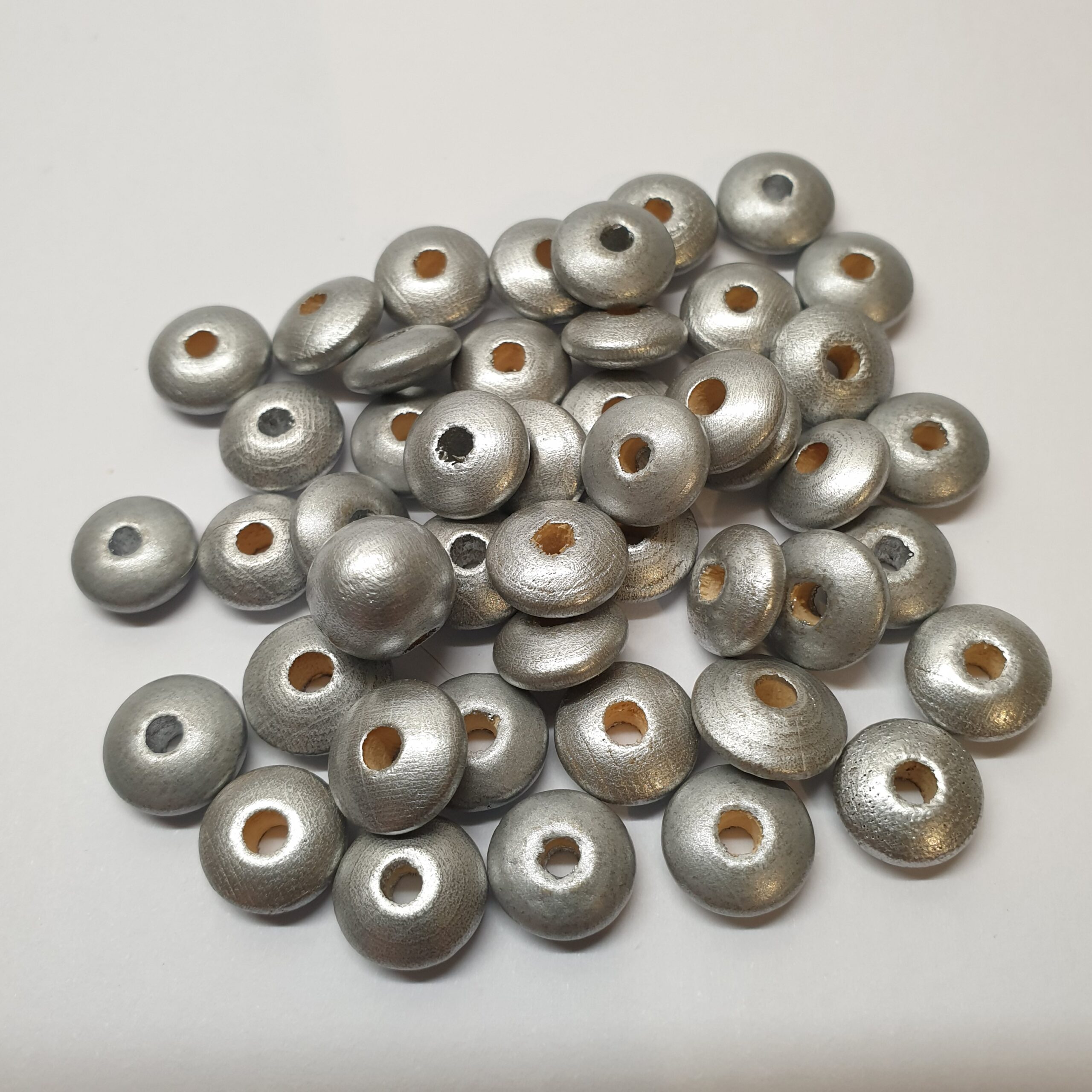 Holzperlen Holzlinsen Linsen silberfarben 10 mm ca. 50 Stck. LI107