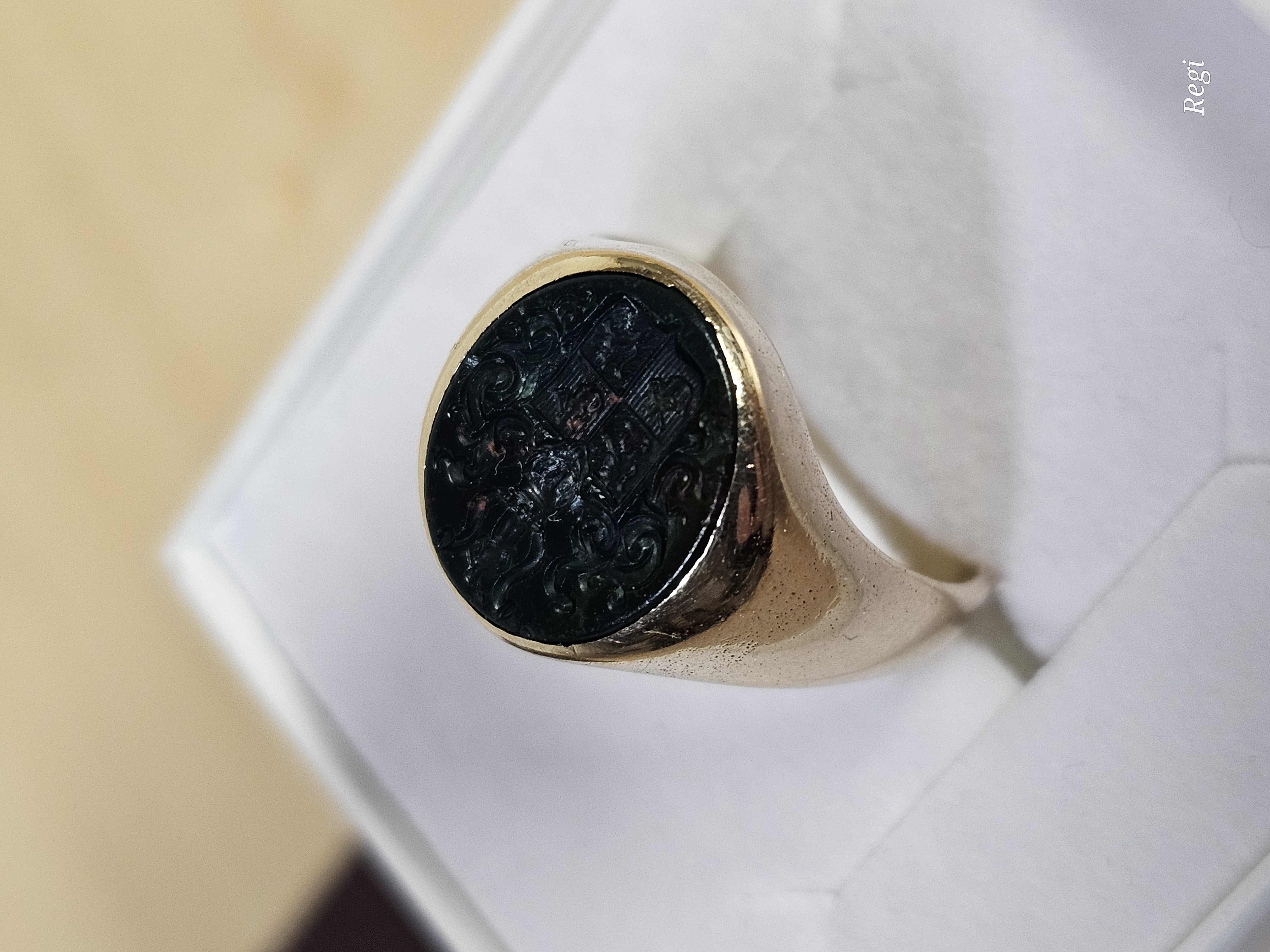 18,3 mm Siegelring  Ring Goldring Gold 585 Heliotrop Blutjaspis Wappen Shabby Vintage Notalgie elegant GR337