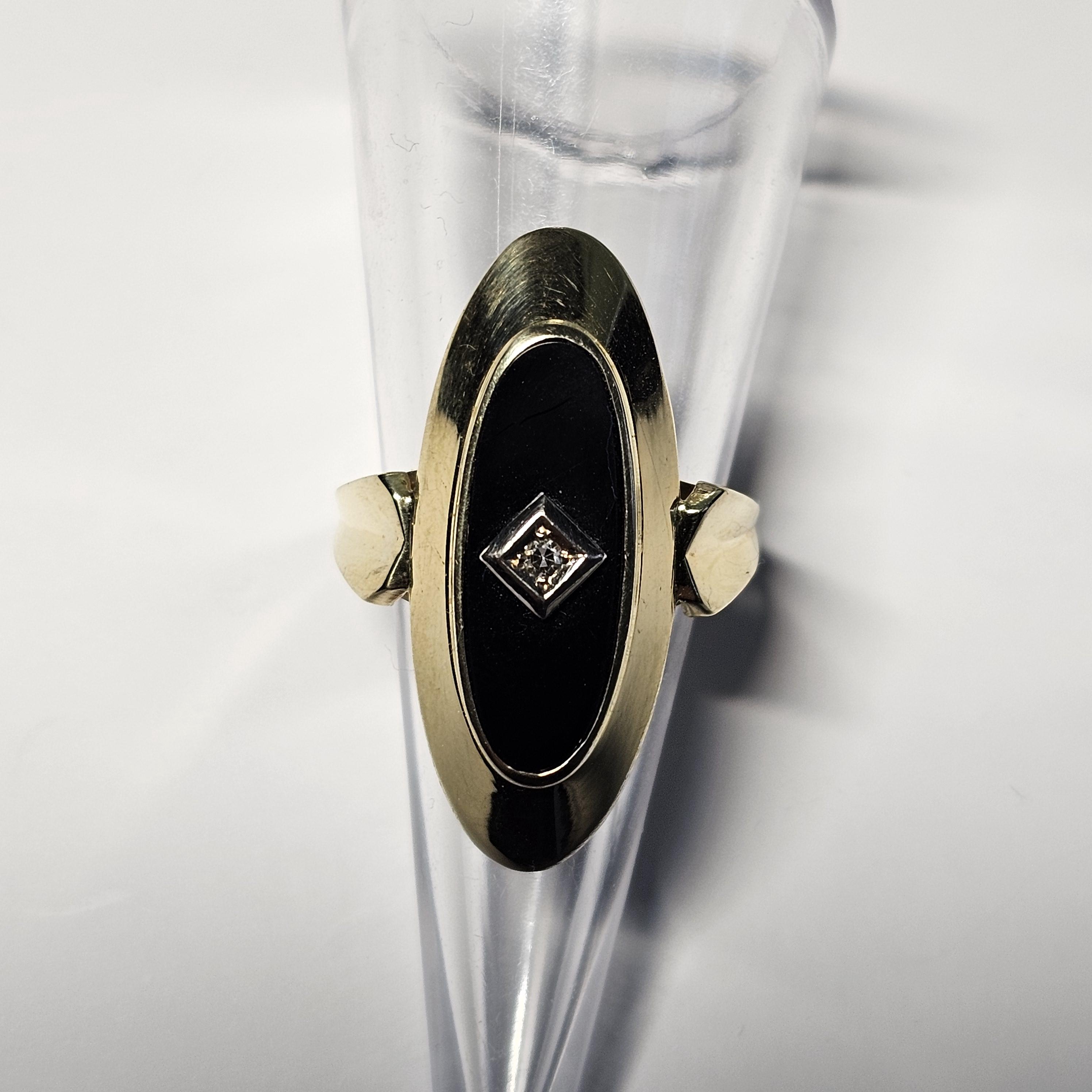 17,7 mm Eleganter Ring Schiffchenring Gold 585 Lagenstein Onyx schwarz kleinstes Diamantsteinchen Vintage Design elegant GR336