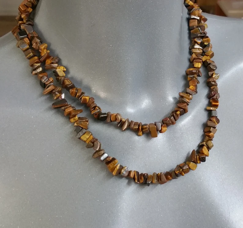 89 cm Kette Halskette Tigerauge ohne Verschluss Vintage elegant EK108