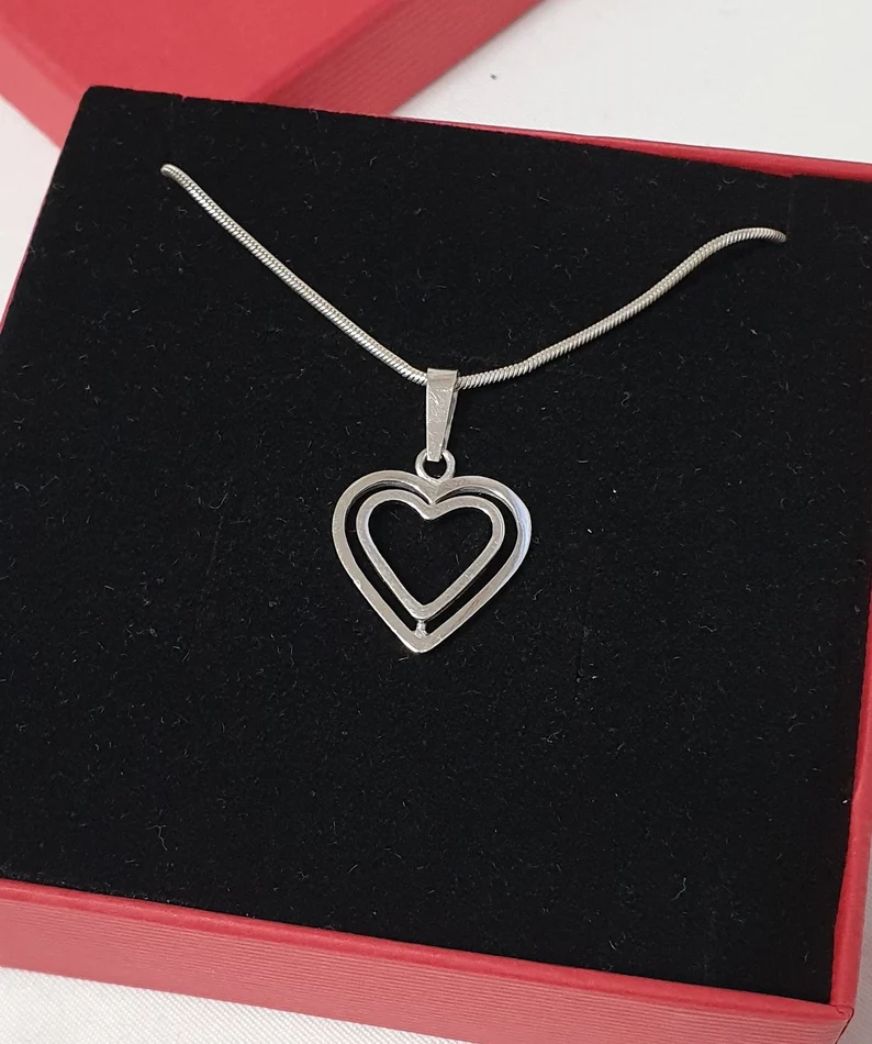 Anhänger Herz Doppelherz Gold Weißgold 333 Vintage Design elegant GAN109