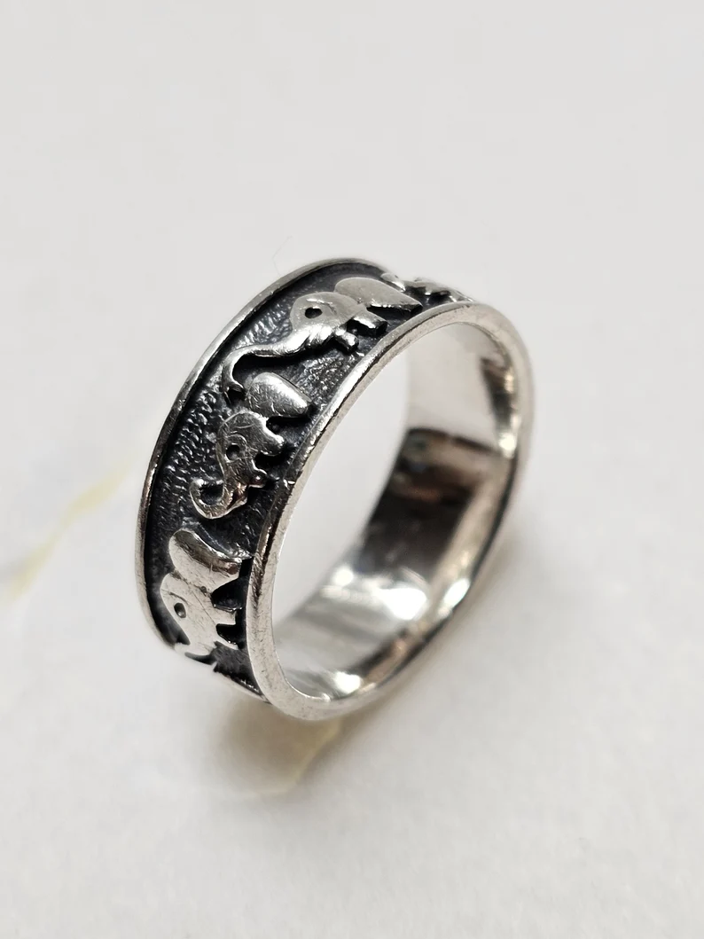 19,7 mm Nostalgischer Silberring Bandring Ring Silber 925 Elefanten Vintage selten rar SR1632