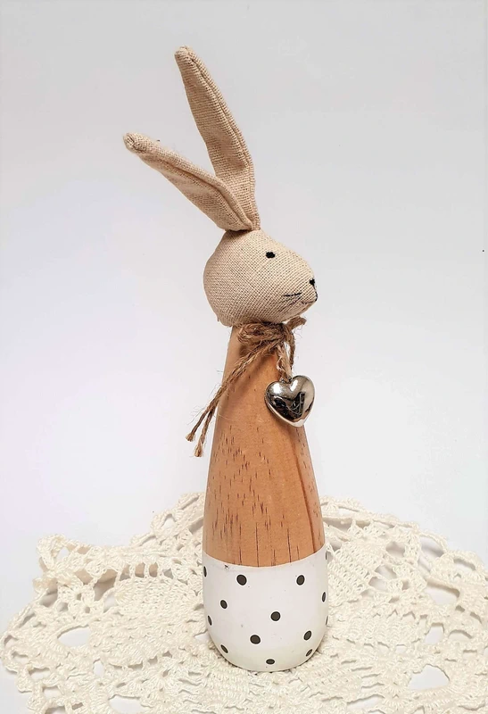 Ostern Frühling Osterhase Hase Holz Punkte Design Metall Herzchen 24 x 5 x 5 cm
