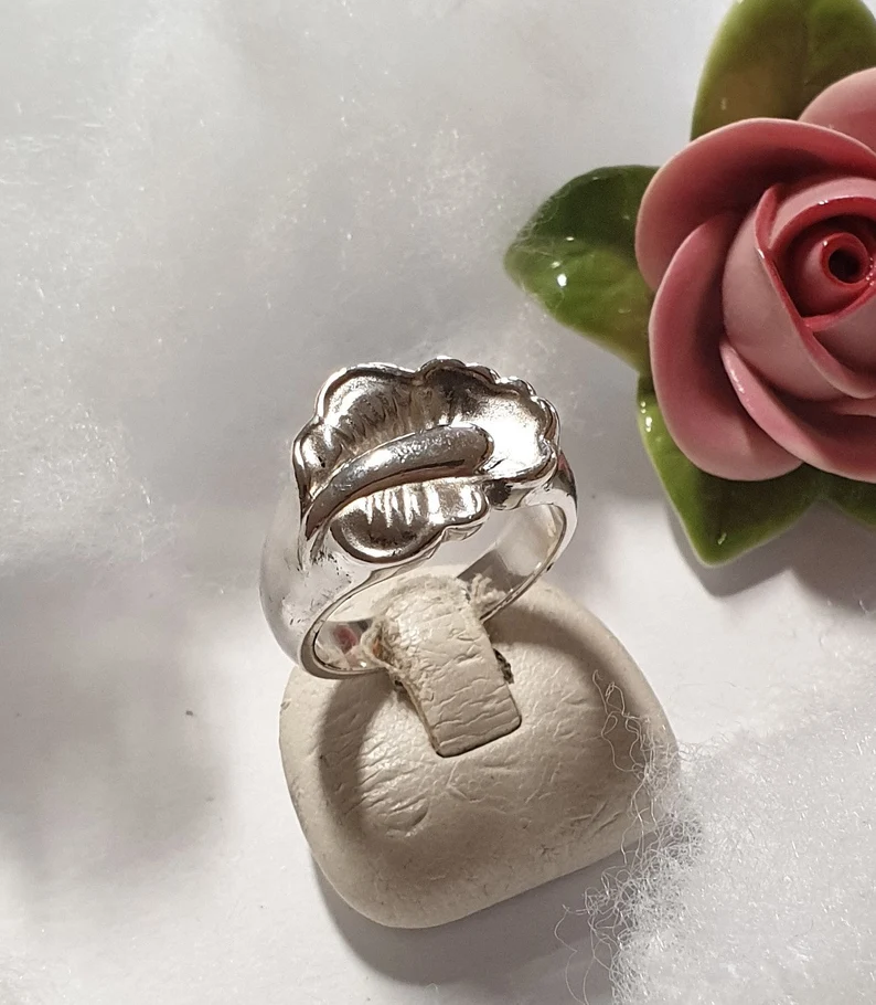 17,8 mm Designer Ring Silber 925 Blatt Vintage selten SR1135