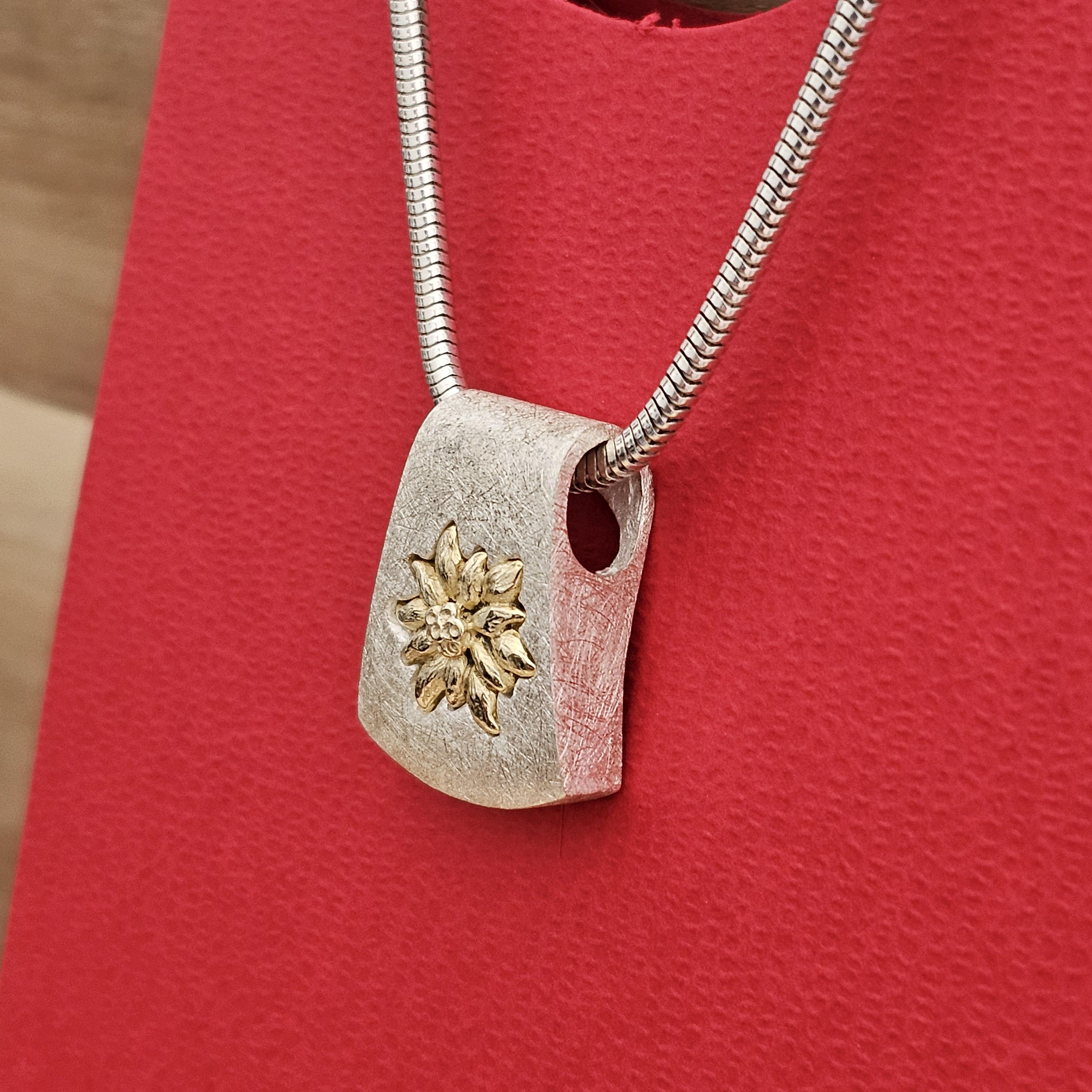 Anhänger Silberanhänger ohne Kette Silber 925 gebürstet massiv teilvergoldet Edelweiß Trachtenschmuck Design Vintage elegant SKA1288