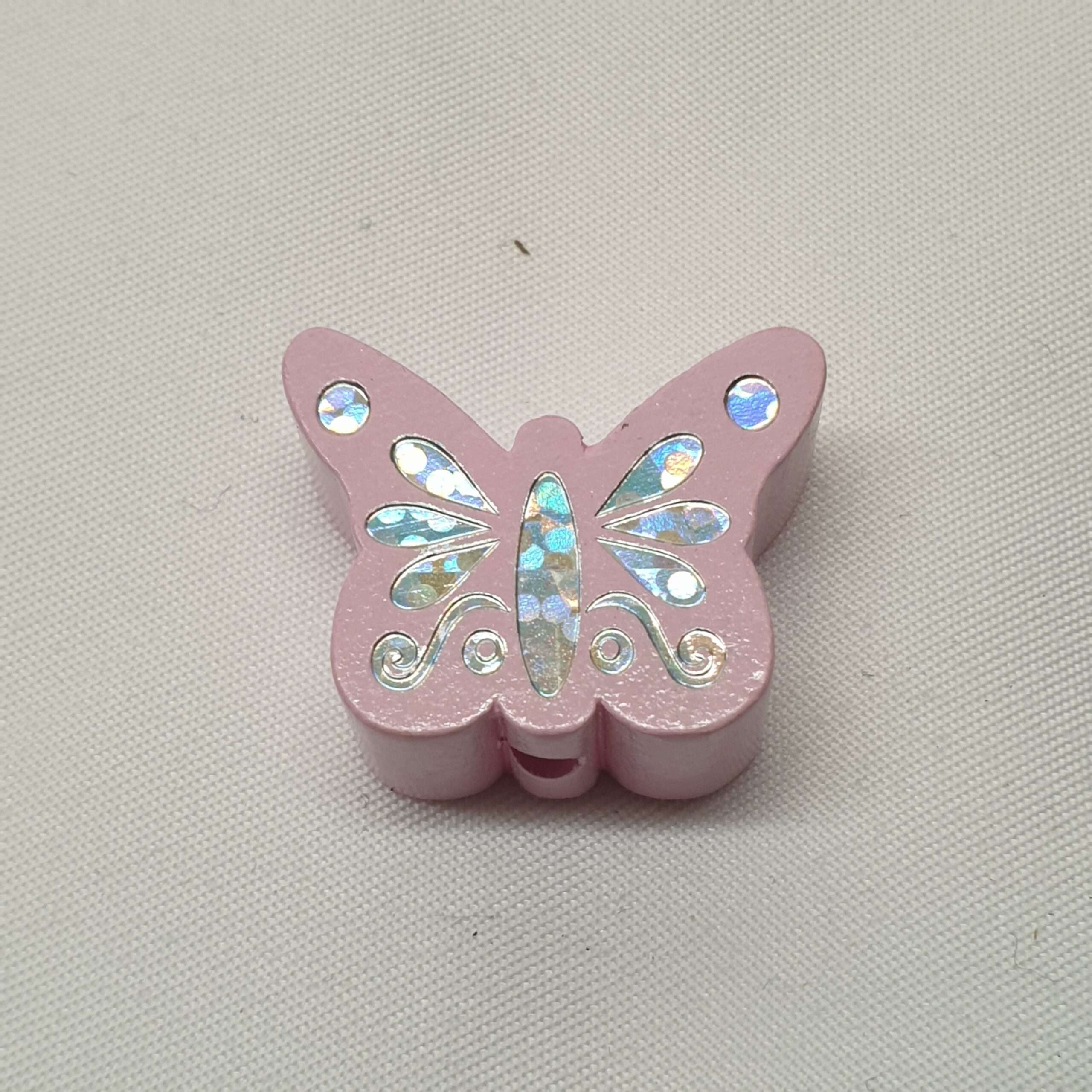 Motivperle Perle Motiv Schmetterling rosa babyrosa silberfarbener Glitter MP319