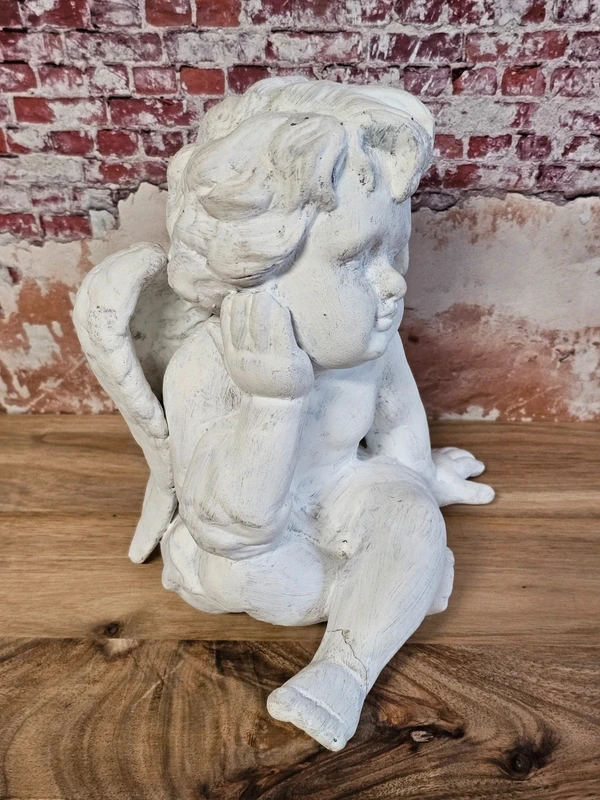 Gartenfigur Sitzender Engel Skulptur Dekoration Engel Figur