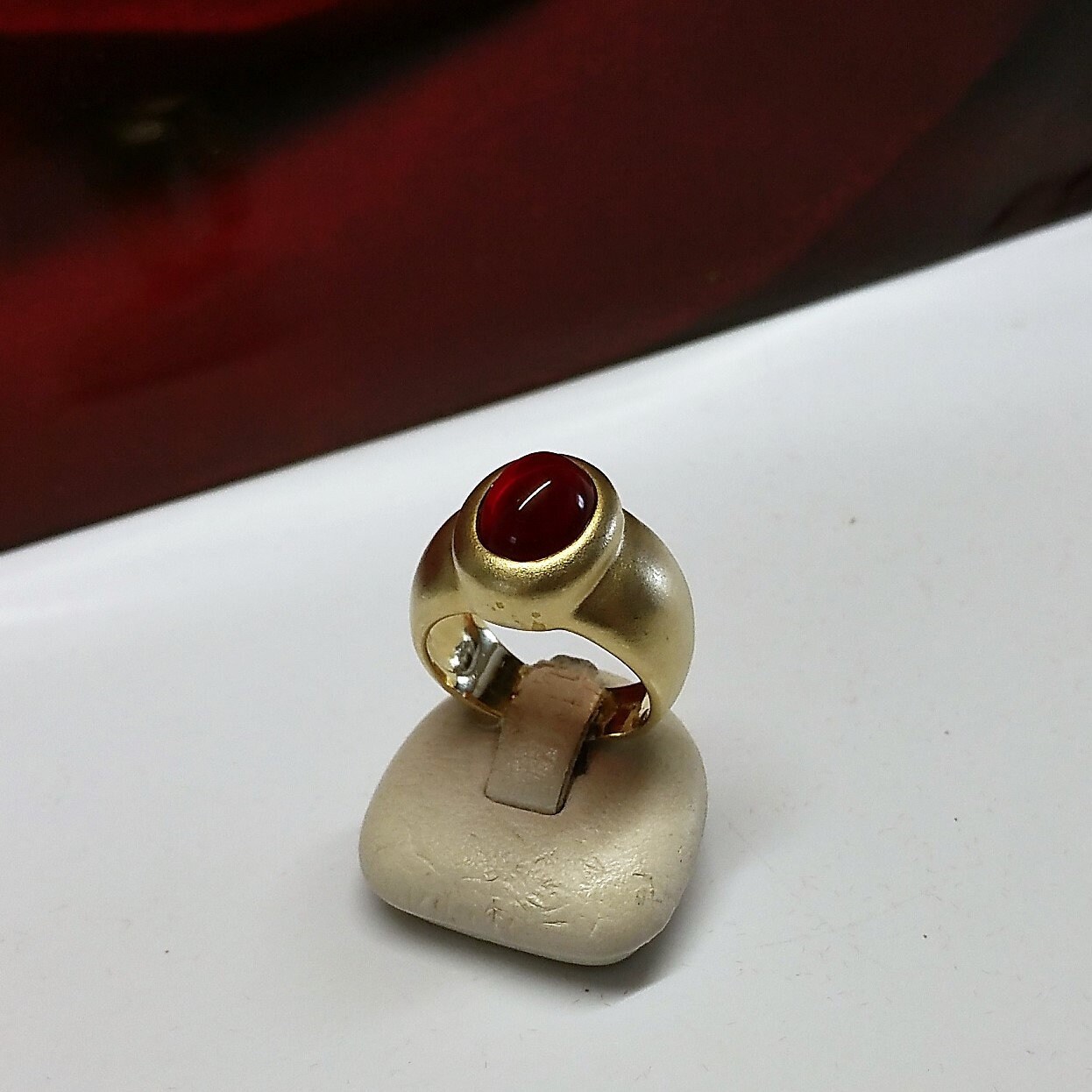 17,1 mm Ring Silber 925 vergoldet matt Farbstein rot Vintage elegant SR830
