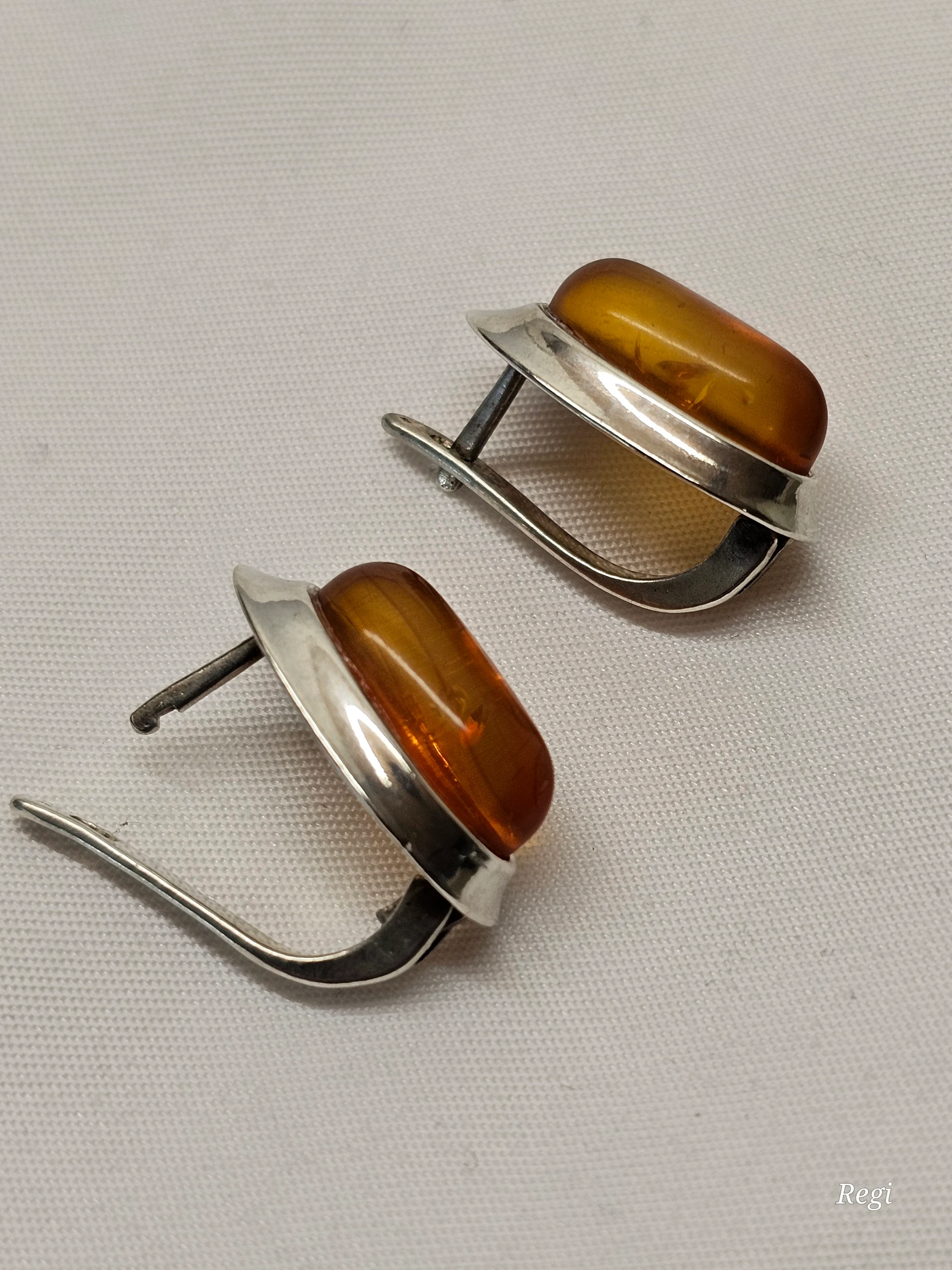 Ohrringe Hängeohrringe Ohrhänger Klappcreolen Silber 925 Bernstein Vintage Design elegant SO438
