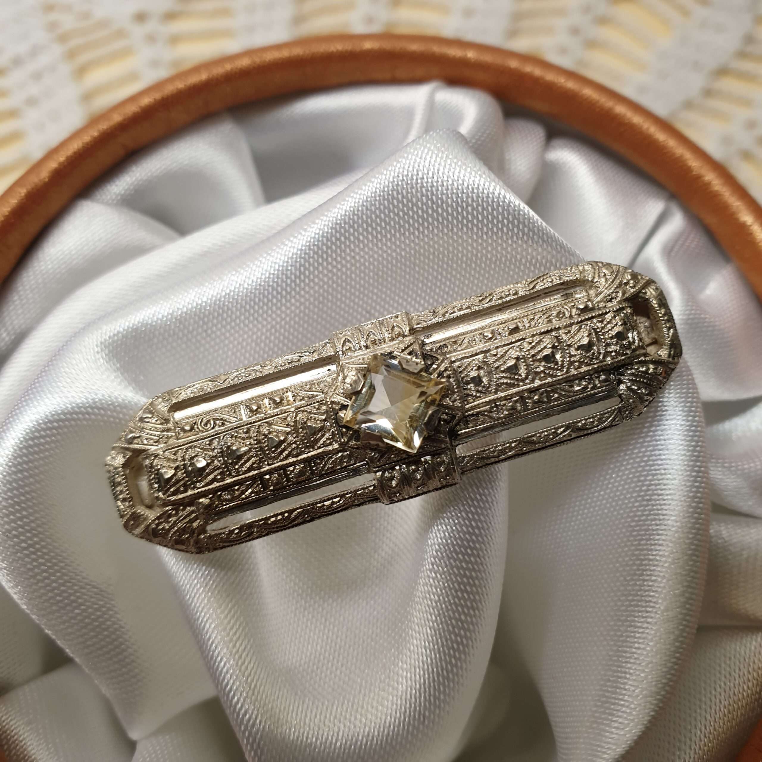 Art Deco Anstecknadel Brosche Silber 835 Citrin Shabby Vintage elegant SB270