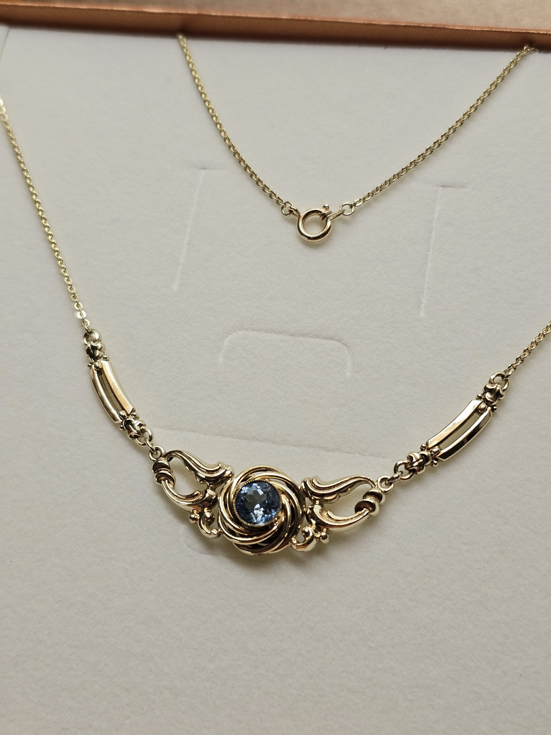 42,5 cm Nostalgische Halskette Kette Collier Laurin K & L American Doublé vergoldet Kristall Stein blau hellblau Shabby Vintage elegant MK102